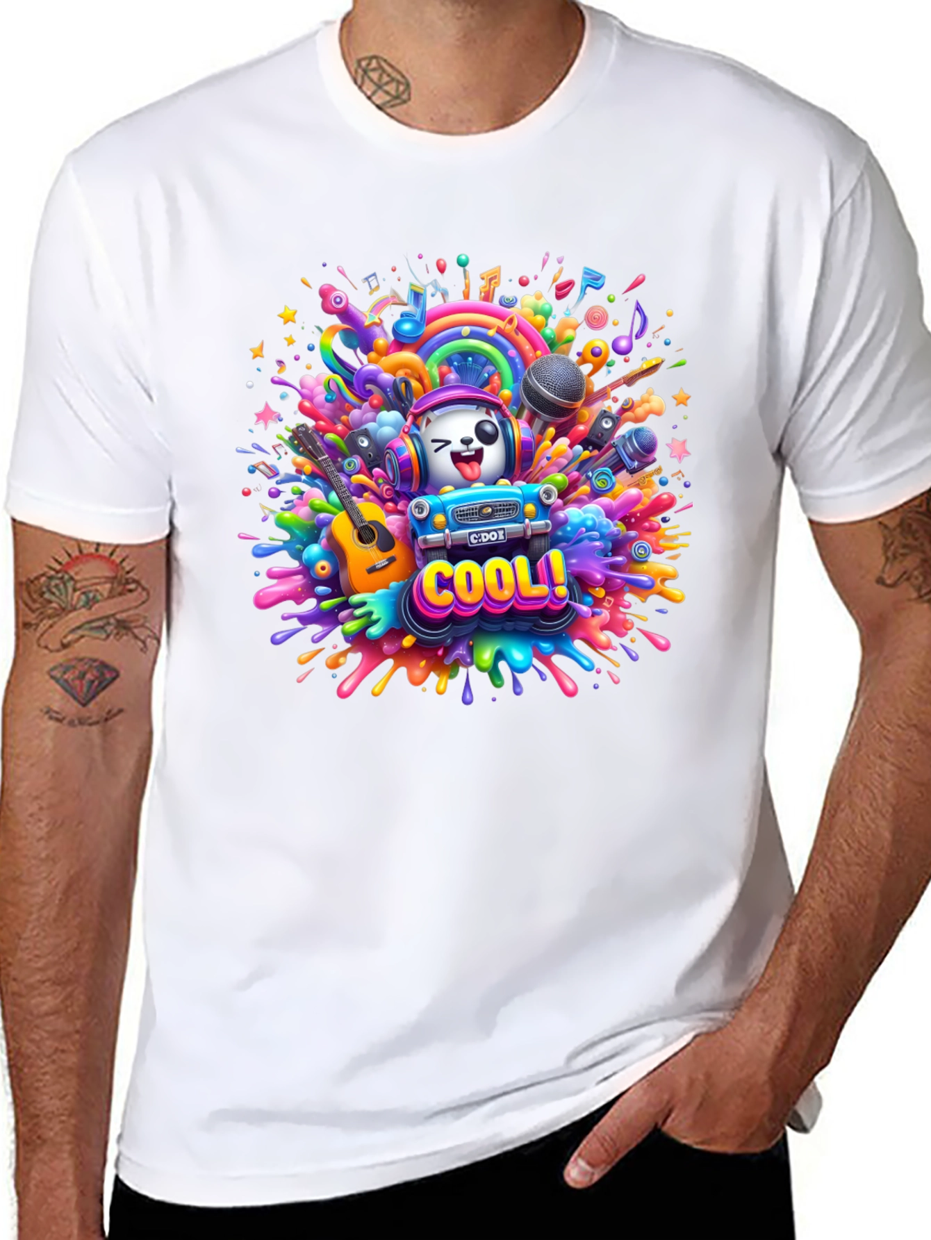 Cool Cartoon Music Explosion Black T-Shirt