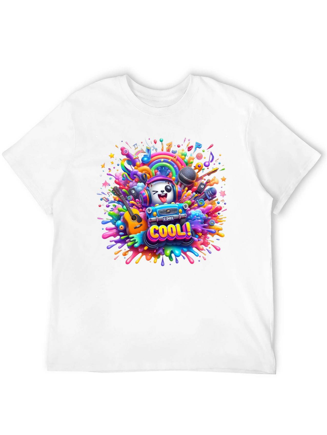 Cool Cartoon Music Explosion Black T-Shirt