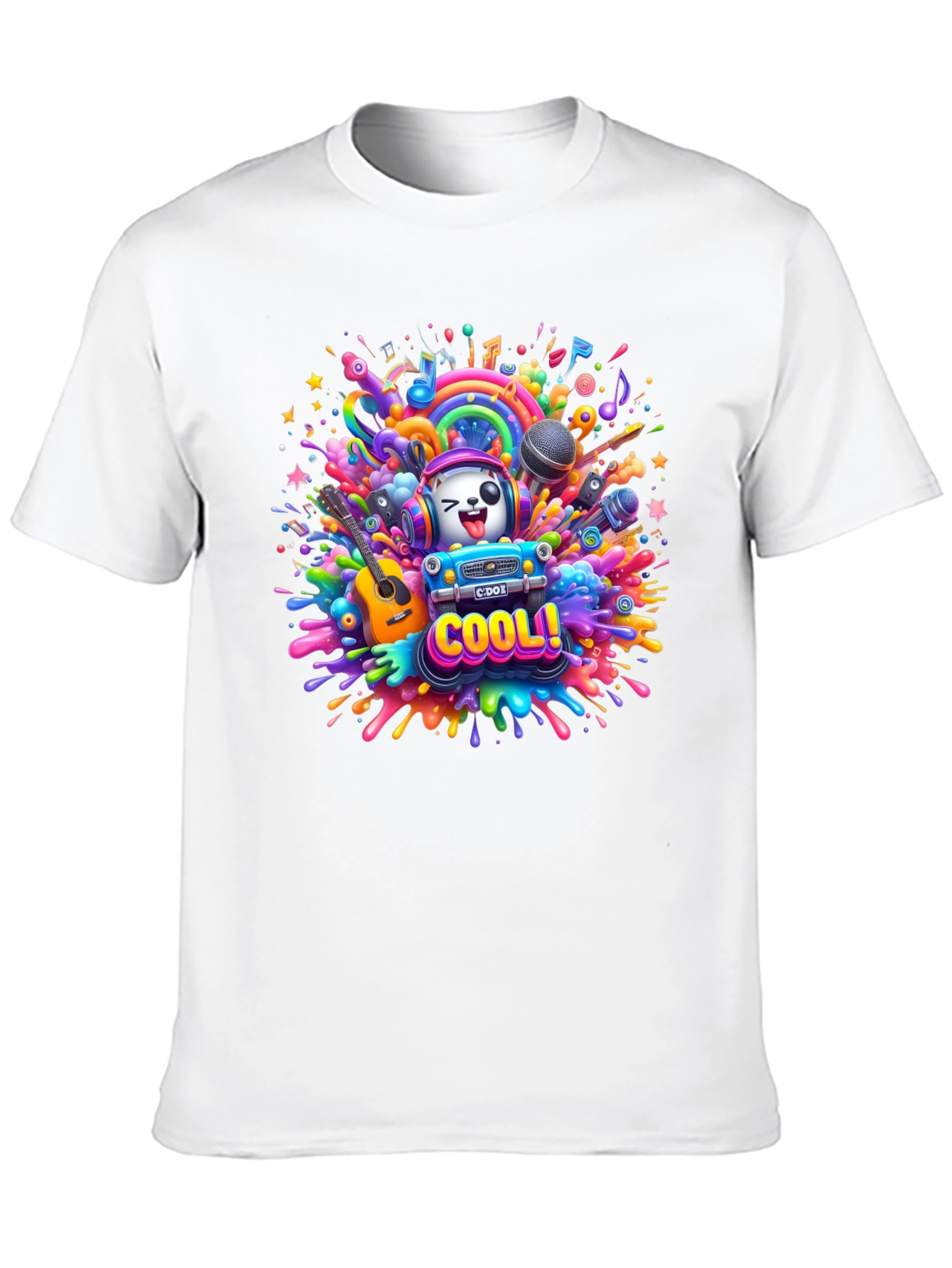 Cool Cartoon Music Explosion Black T-Shirt