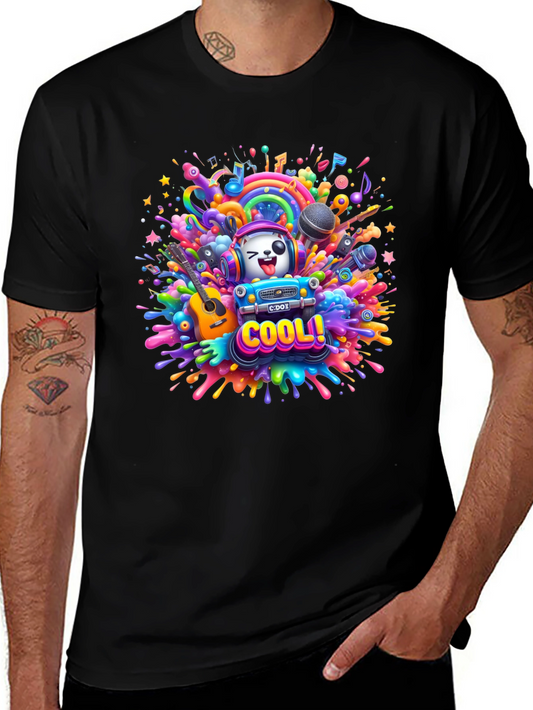 Cool Cartoon Music Explosion Black T-Shirt