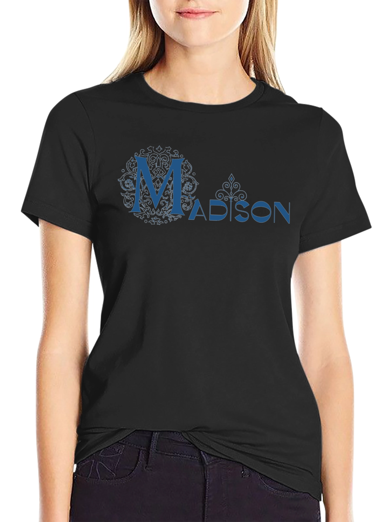 Madison Graphic Tee - Cool Blue Design on Black