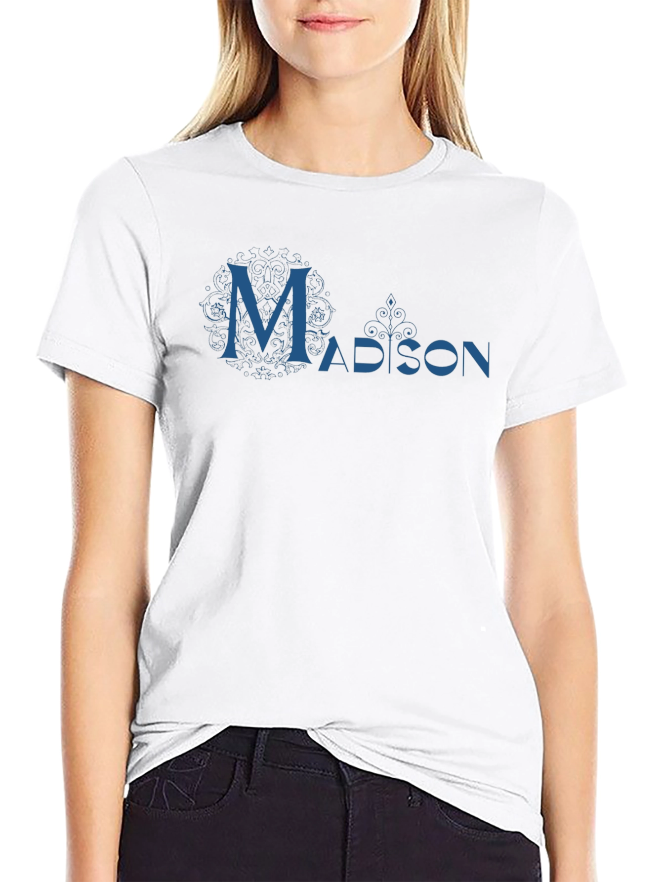 Madison Graphic Tee - Cool Blue Design on Black