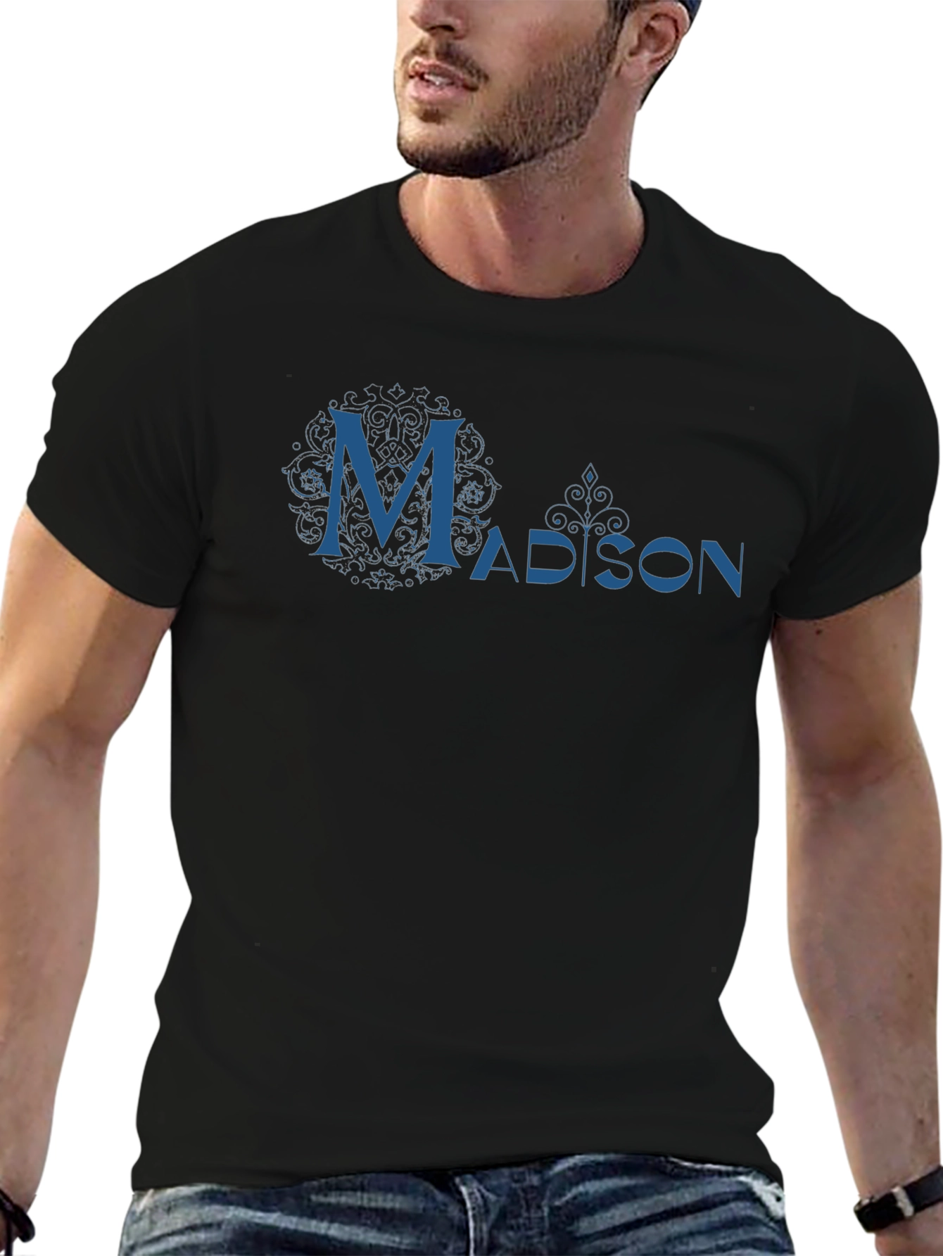 Madison Graphic Tee - Cool Blue Design on Black