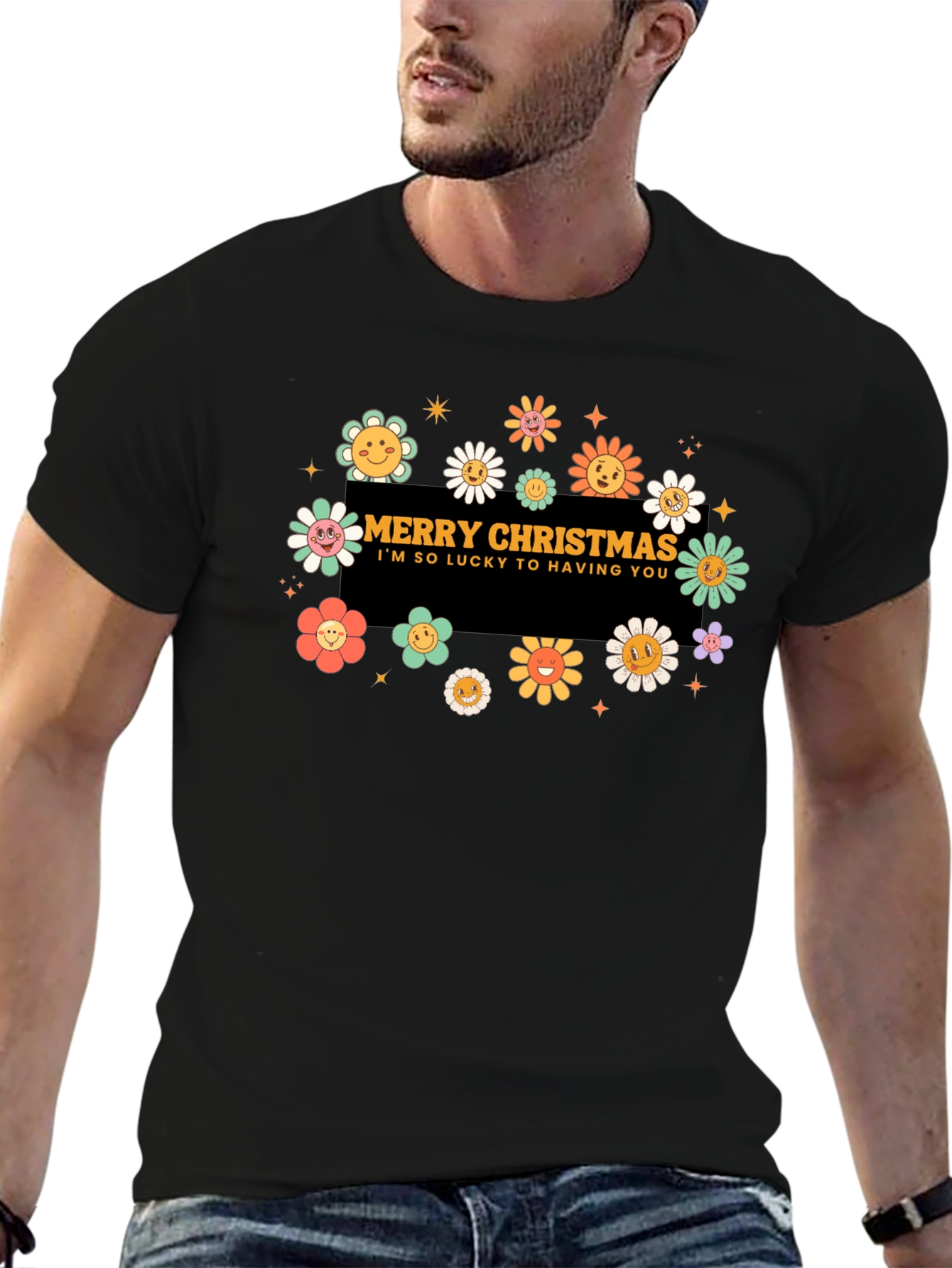 Merry Christmas Flower Graphic Tee