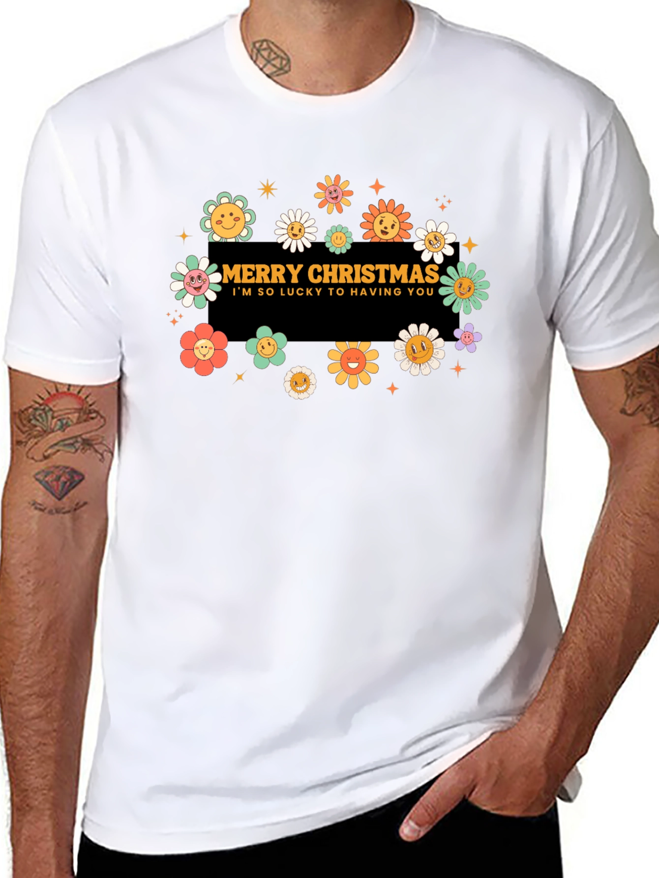 Merry Christmas Flower Graphic Tee
