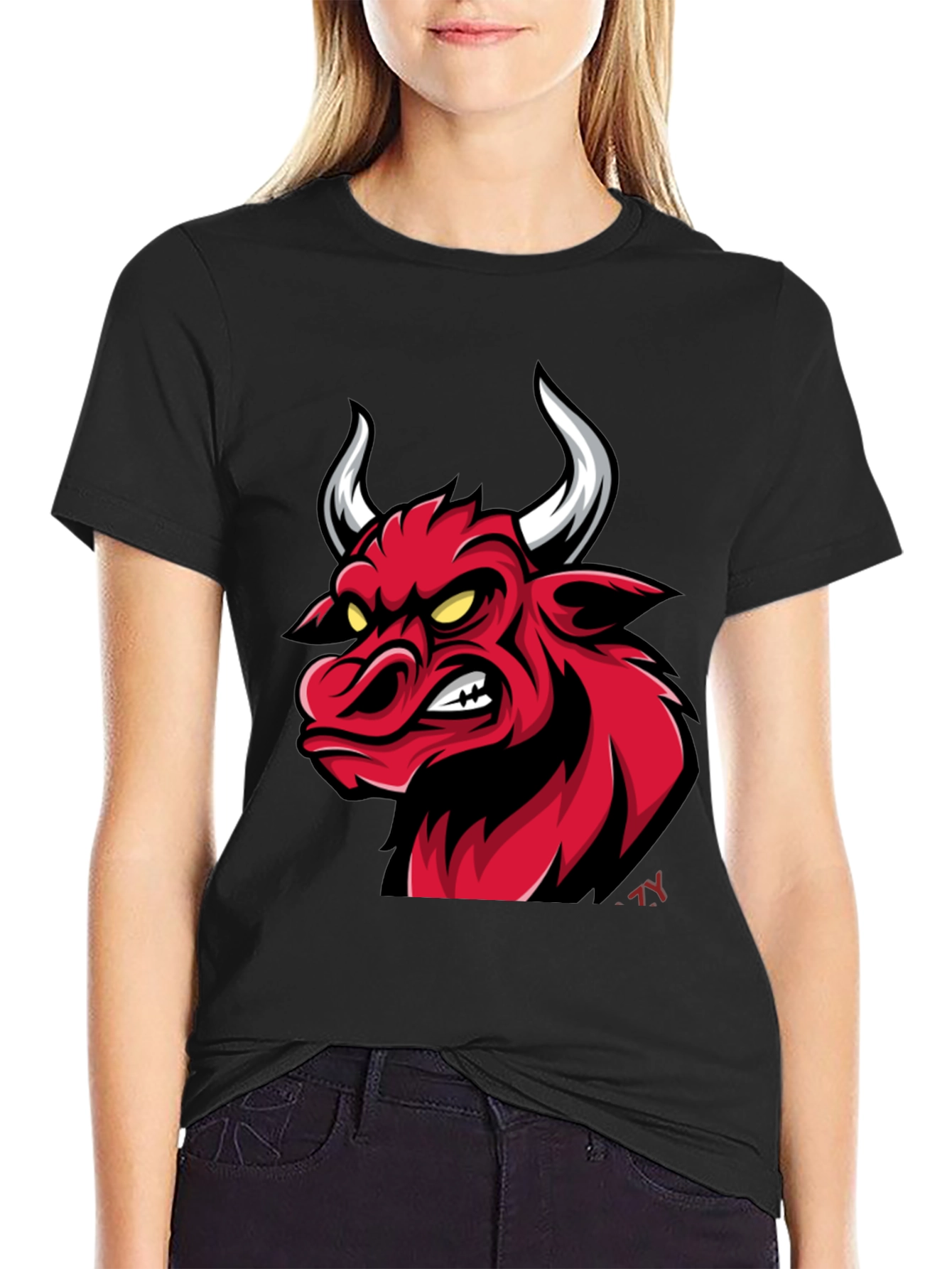 Mens Black T-Shirt with Red Bull Graphic