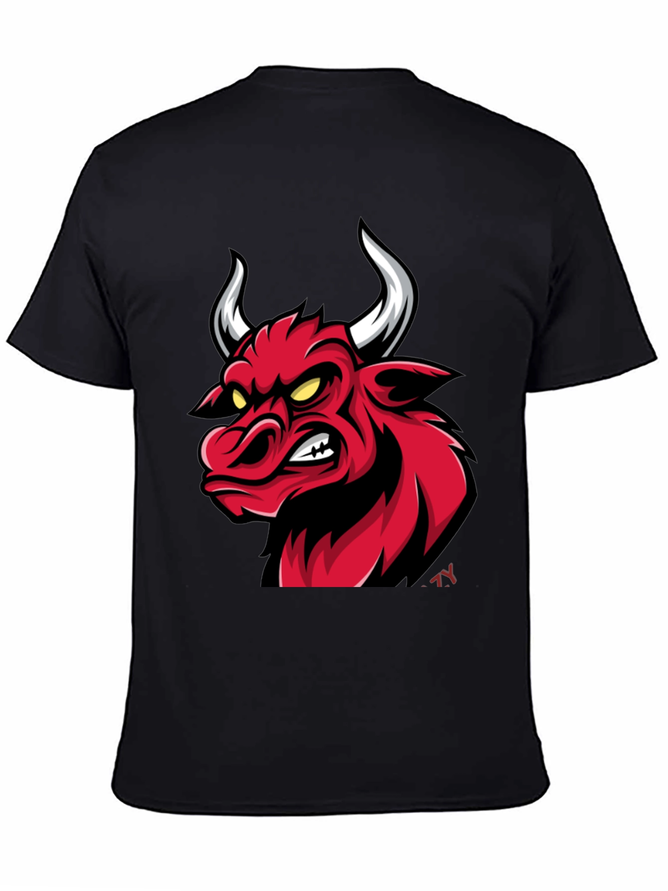 Mens Black T-Shirt with Red Bull Graphic