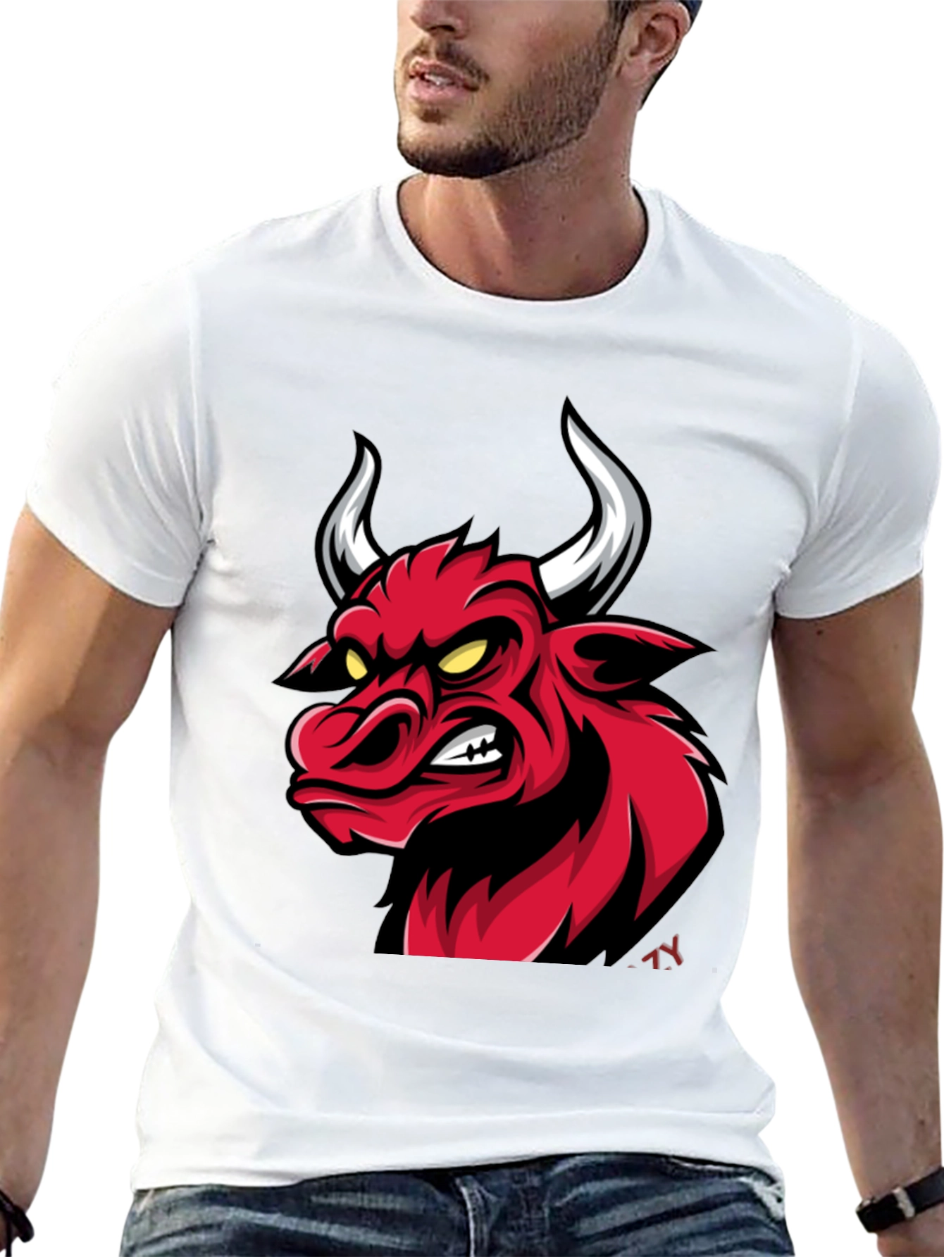 Mens Black T-Shirt with Red Bull Graphic