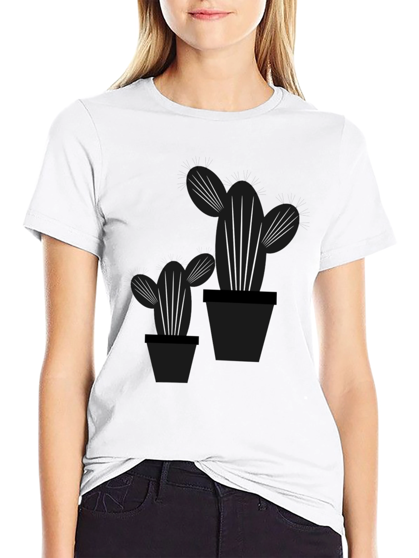 Cactus Graphic Tee - Stylish Black Cotton T-Shirt