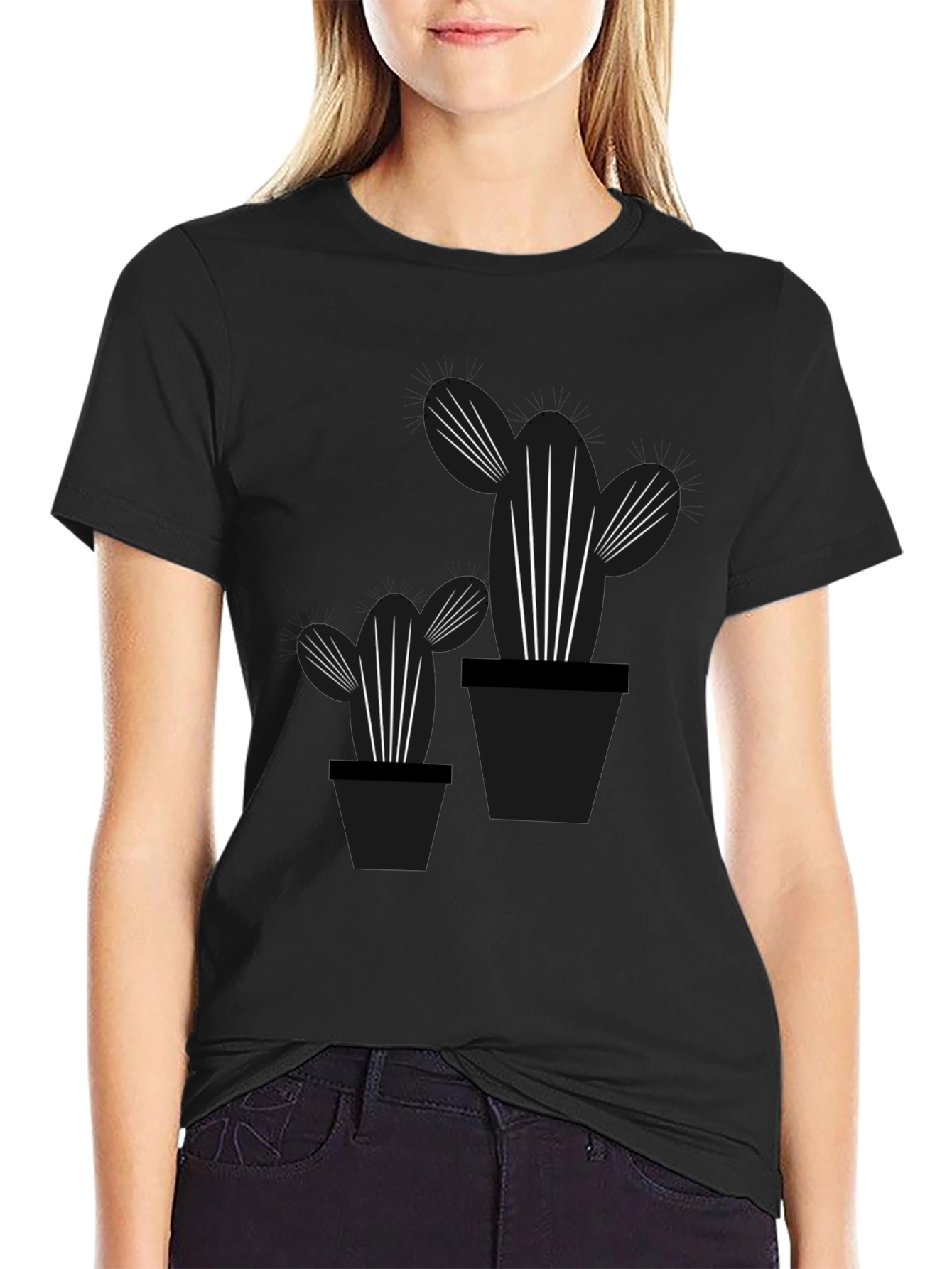 Cactus Graphic Tee - Stylish Black Cotton T-Shirt