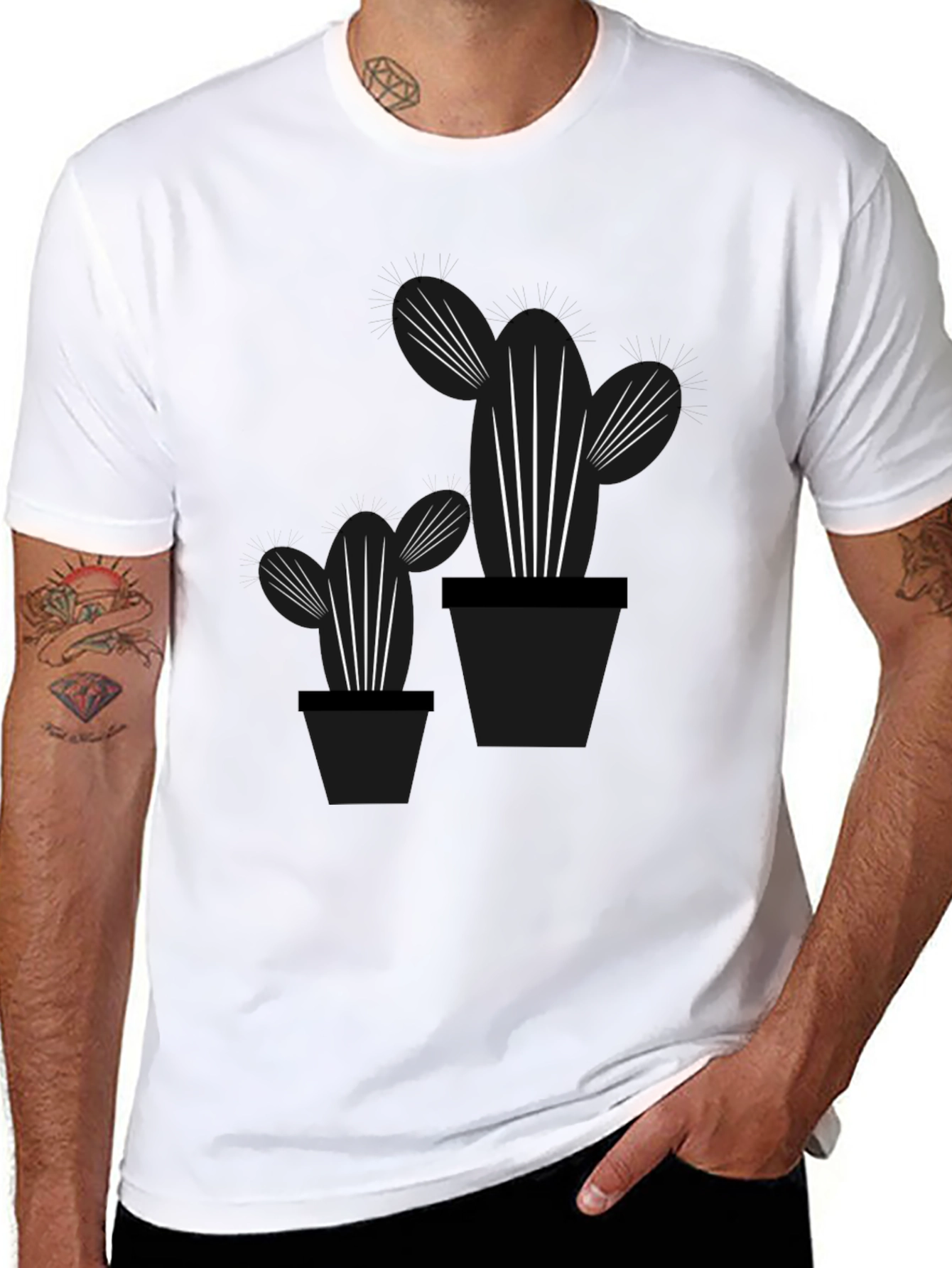 Cactus Graphic Tee - Stylish Black Cotton T-Shirt