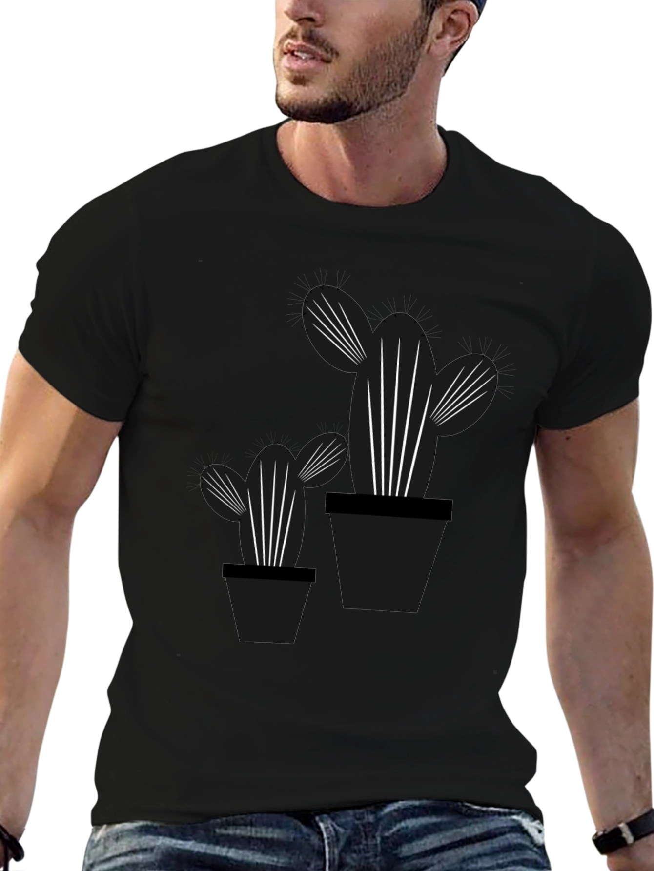 Cactus Graphic Tee - Stylish Black Cotton T-Shirt
