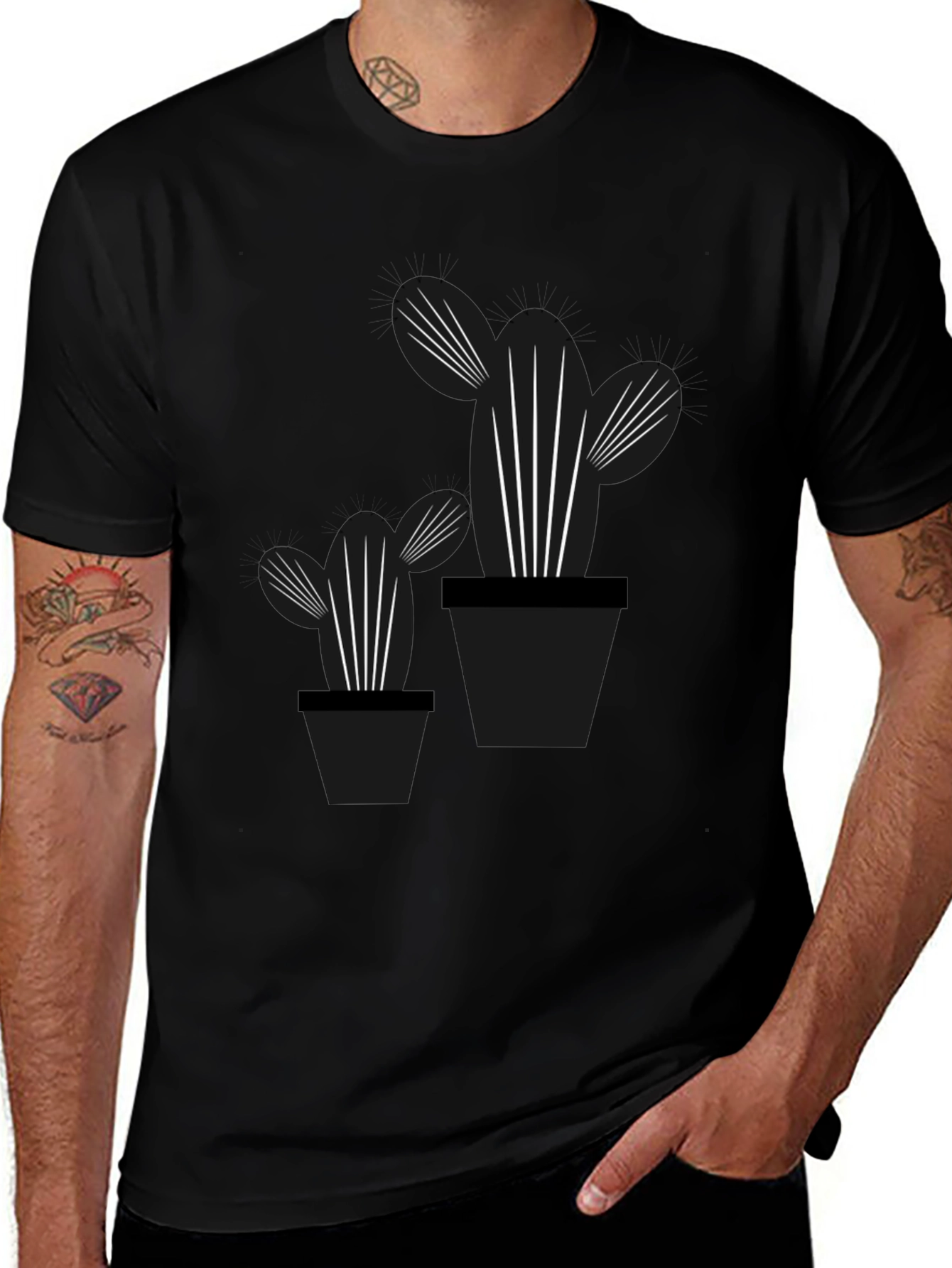 Cactus Graphic Tee - Stylish Black Cotton T-Shirt