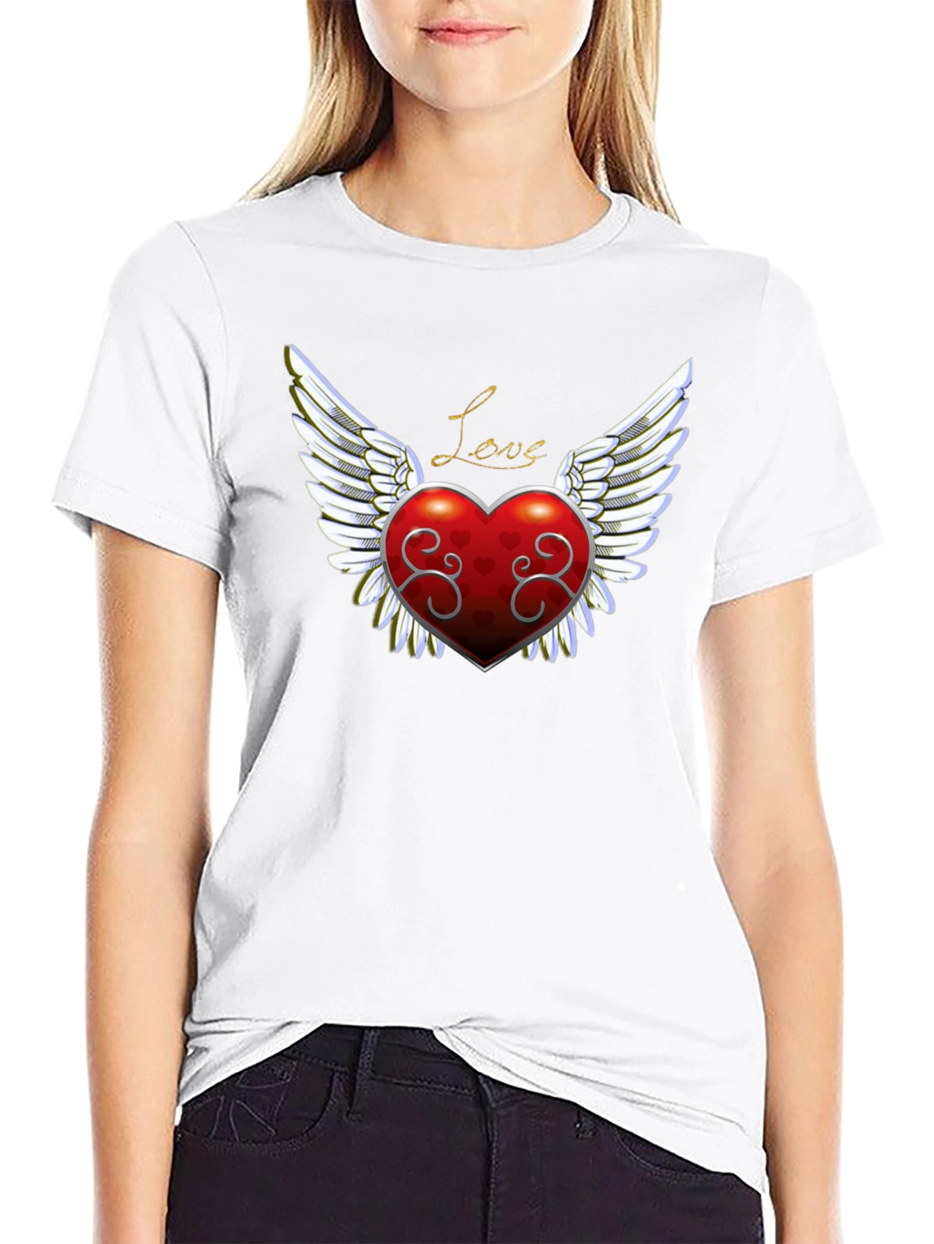 Love Heart Wings Graphic Tee - Mens Black T-Shirt