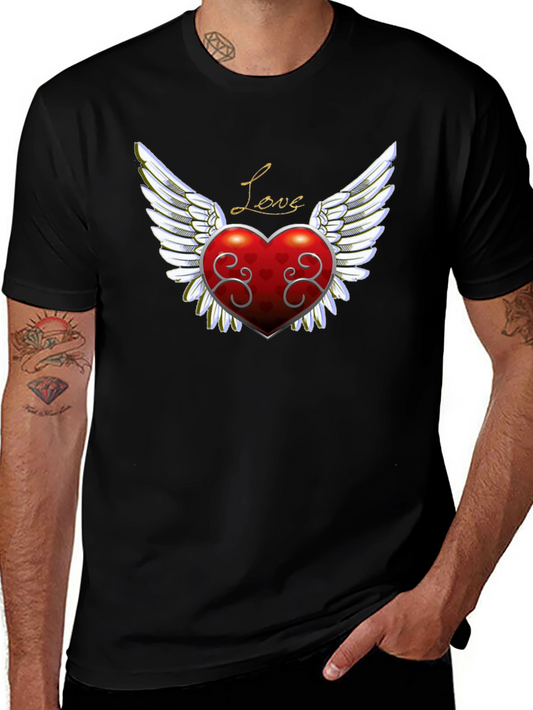 Love Heart Wings Graphic Tee - Mens Black T-Shirt