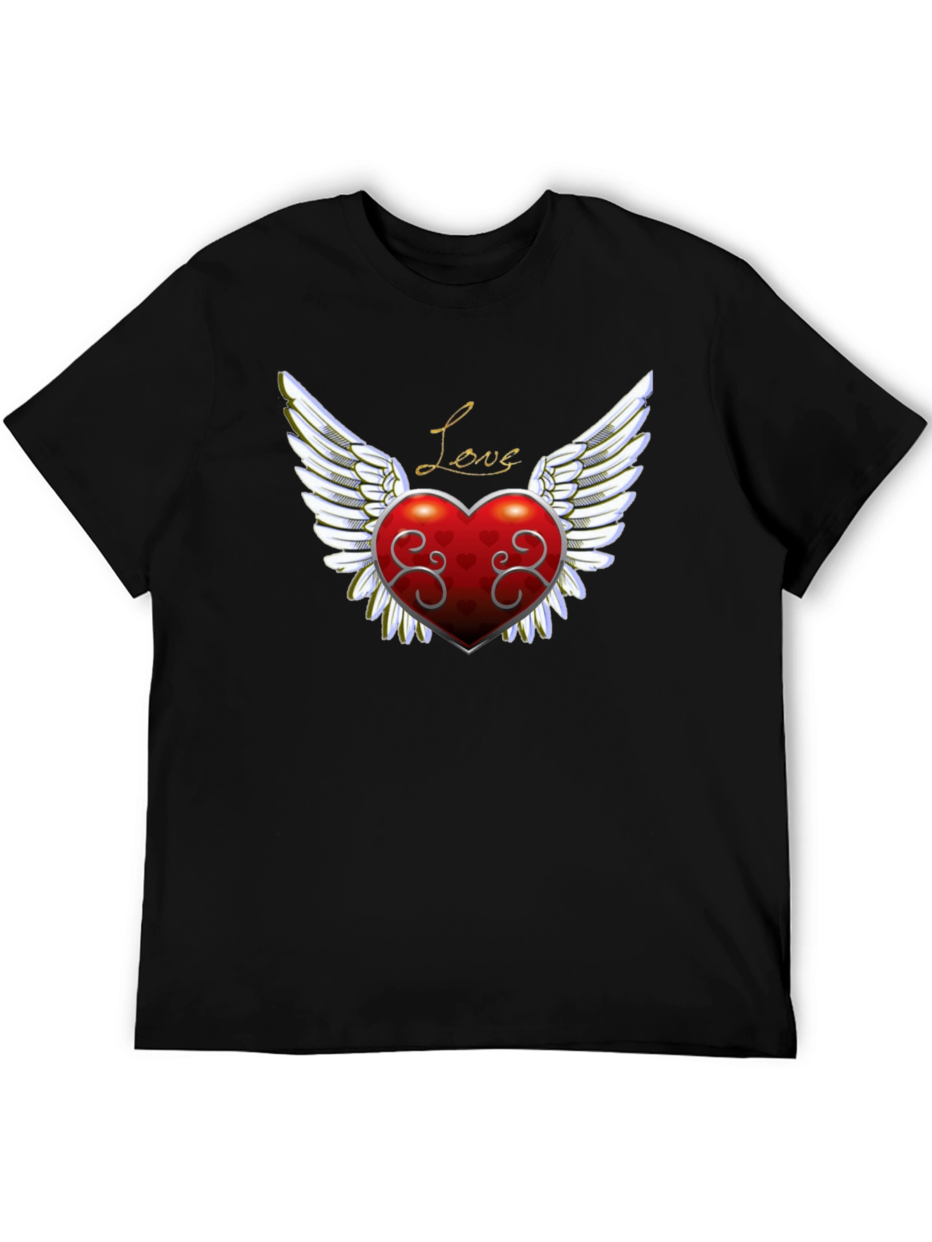 Love Heart Wings Graphic Tee - Mens Black T-Shirt