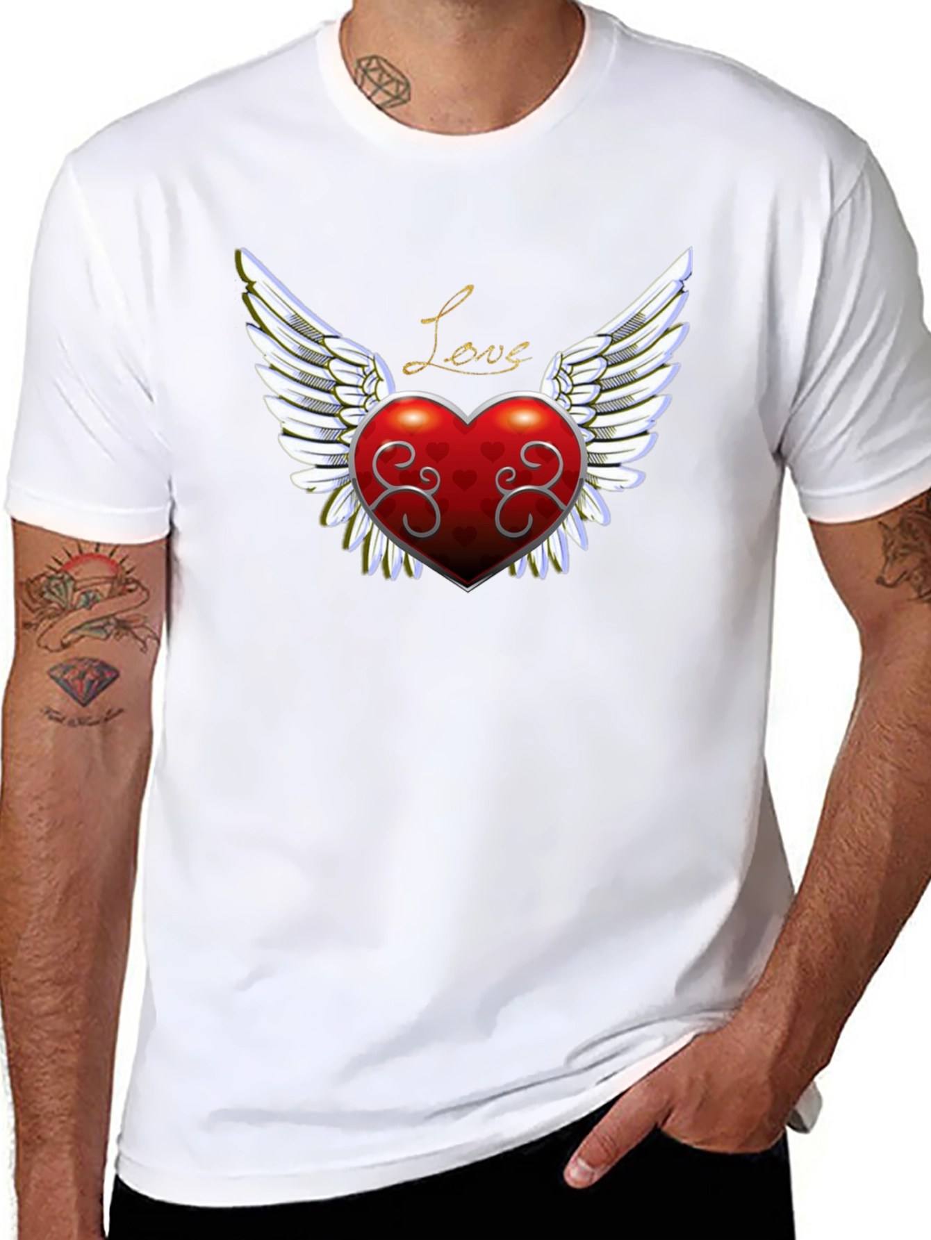 Love Heart Wings Graphic Tee - Mens Black T-Shirt