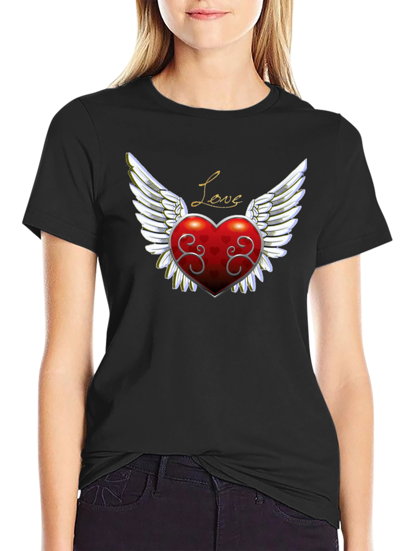 Love Heart Wings Graphic Tee - Mens Black T-Shirt