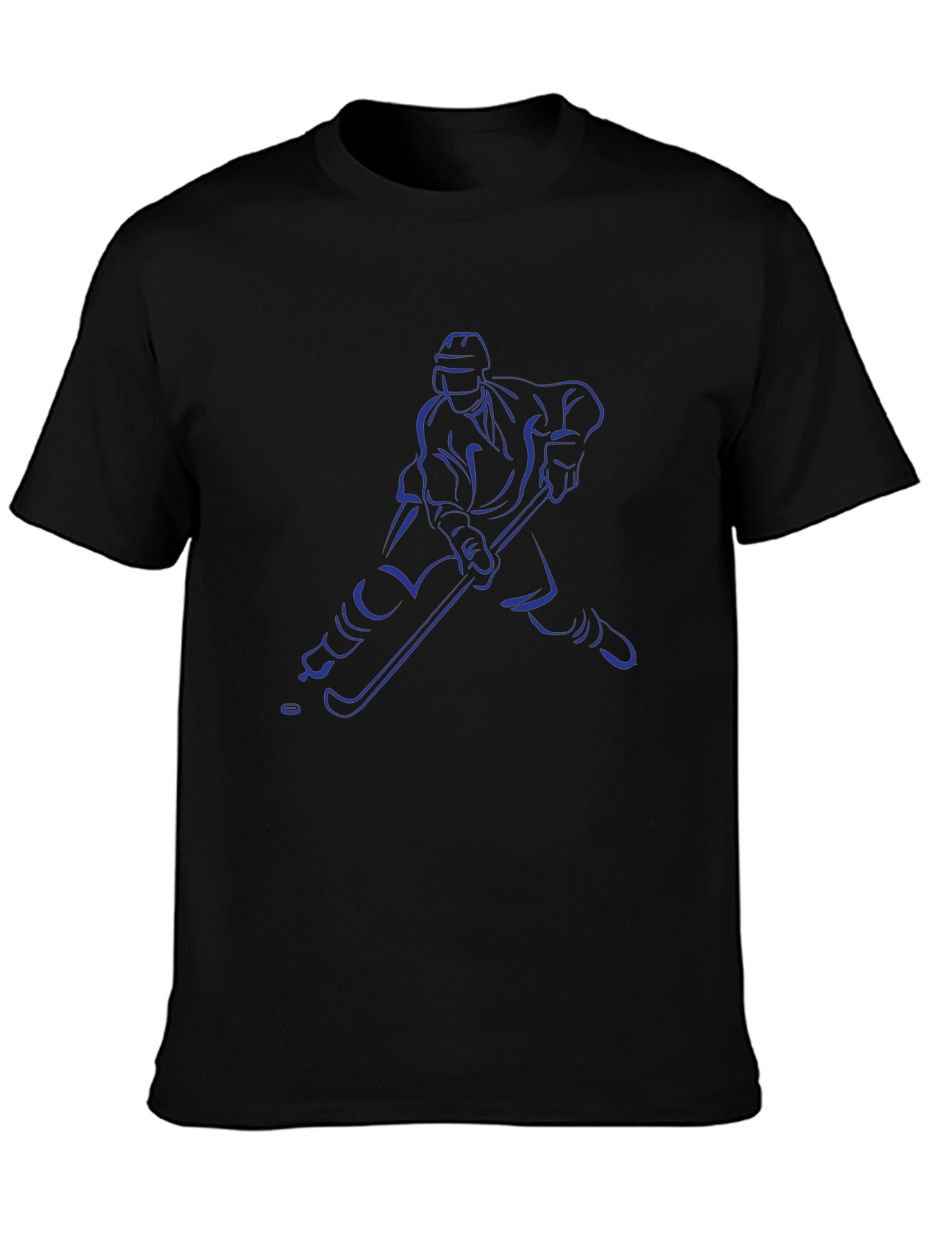 Hockey Player Graphic Tee - Black Cotton T-Shirt