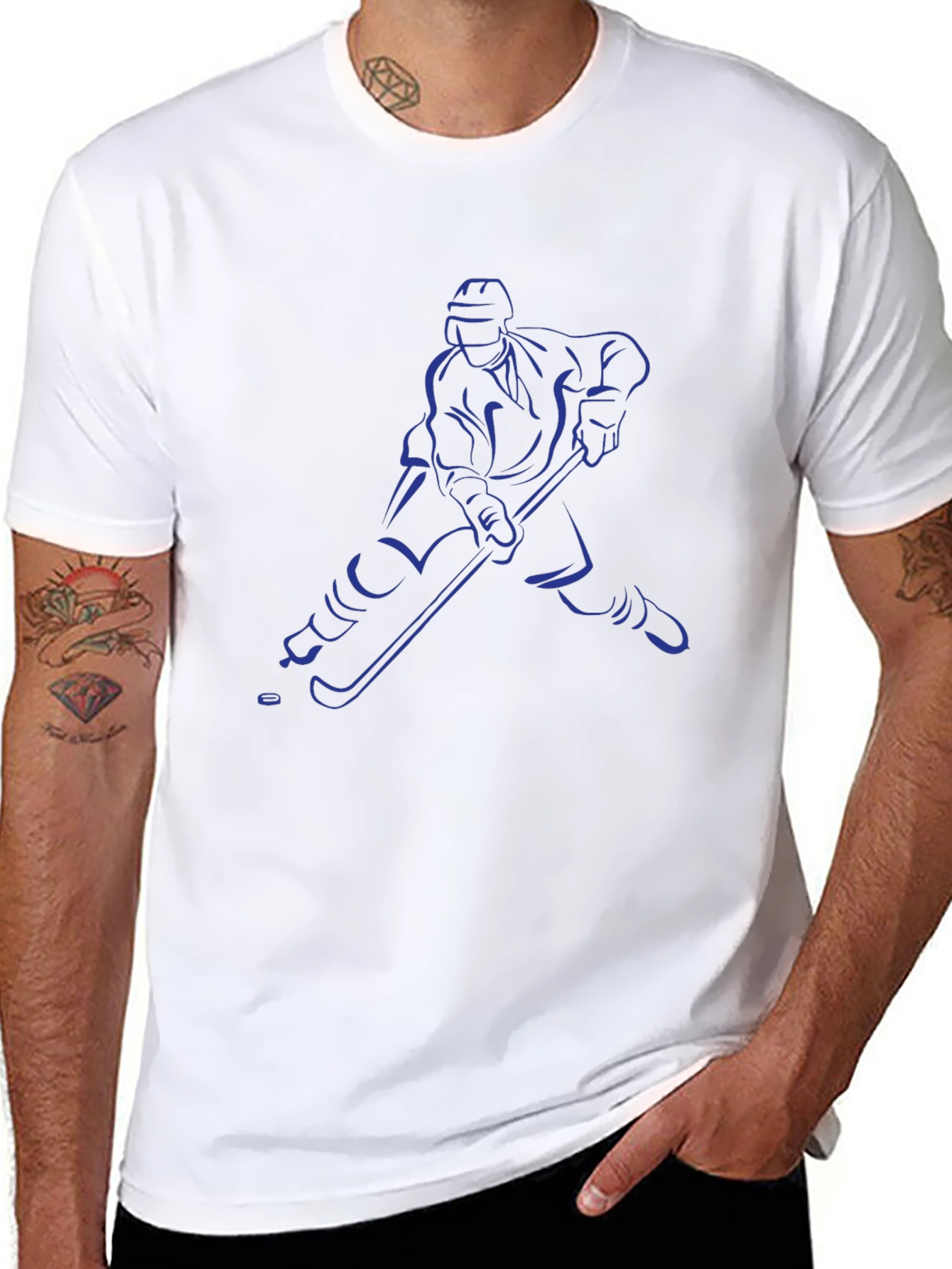 Hockey Player Graphic Tee - Black Cotton T-Shirt