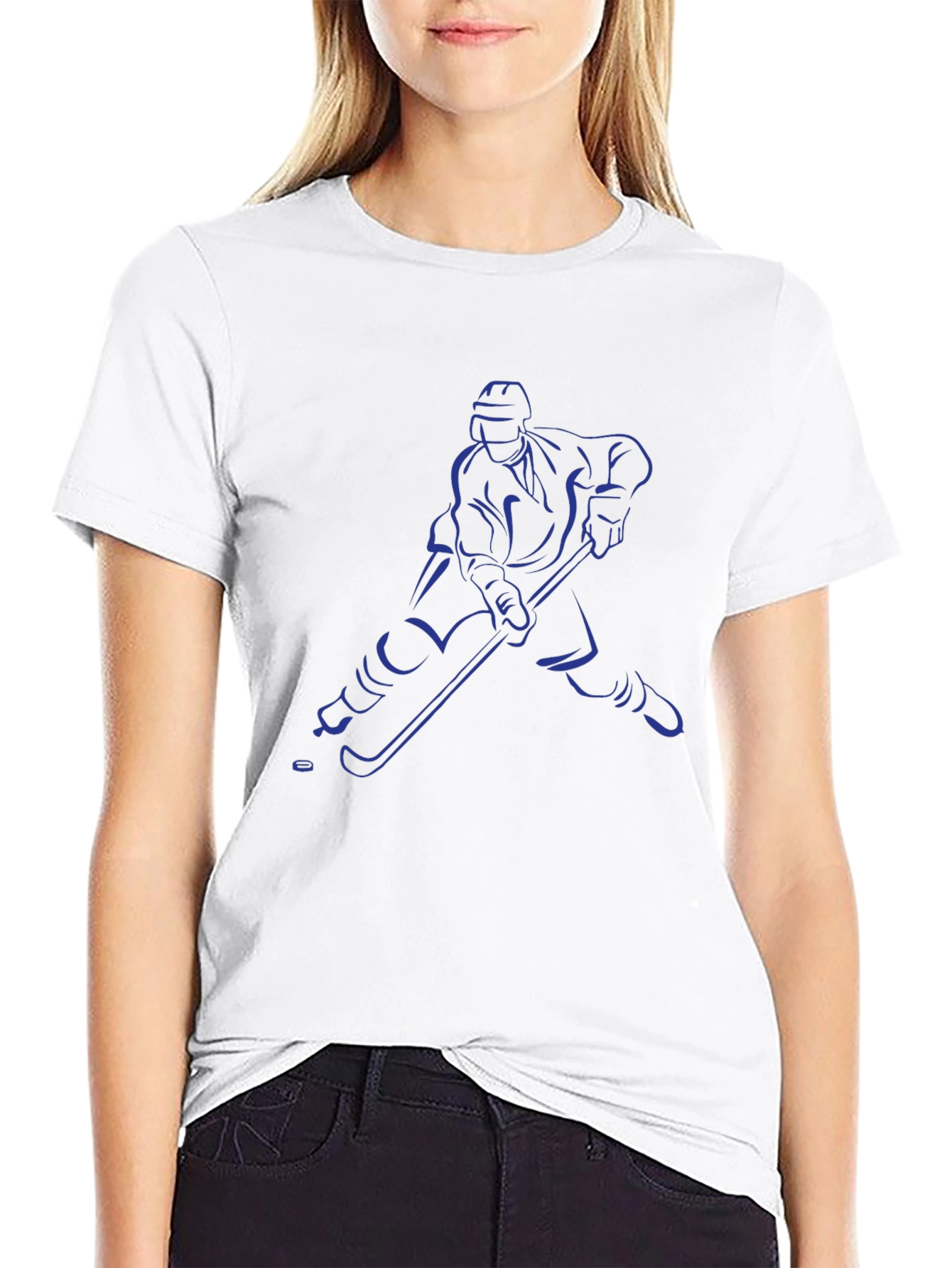 Hockey Player Graphic Tee - Black Cotton T-Shirt