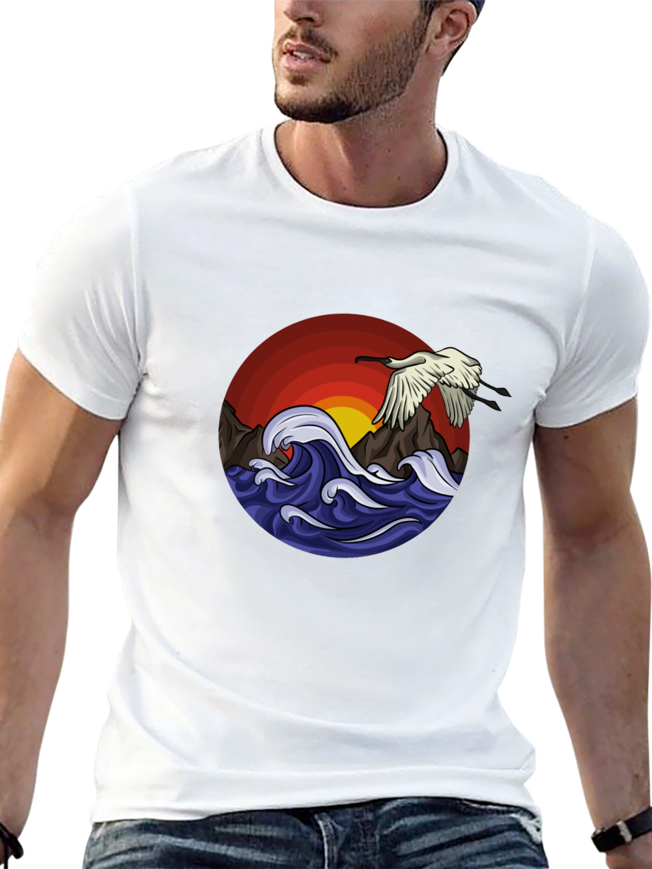 Ocean Bird Graphic Tee - Black Cotton Comfort