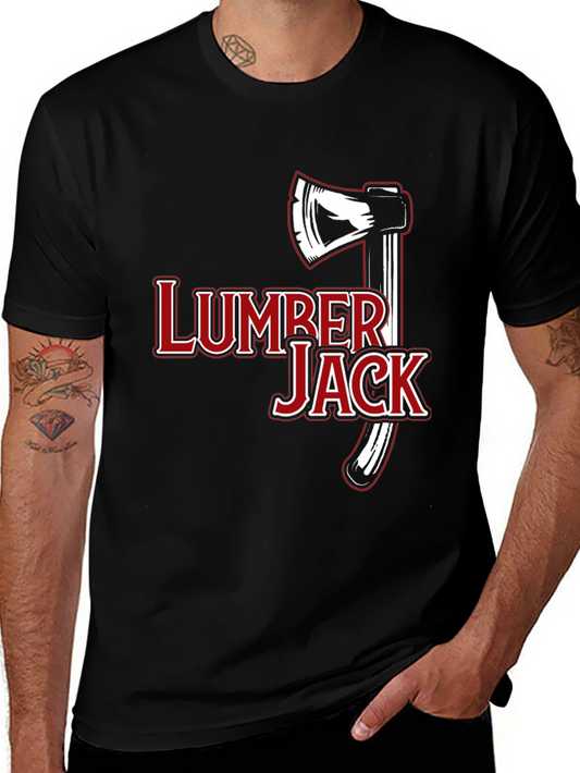 Lumberjack Axe Graphic Tee - Black Cotton Casual T-Shirt