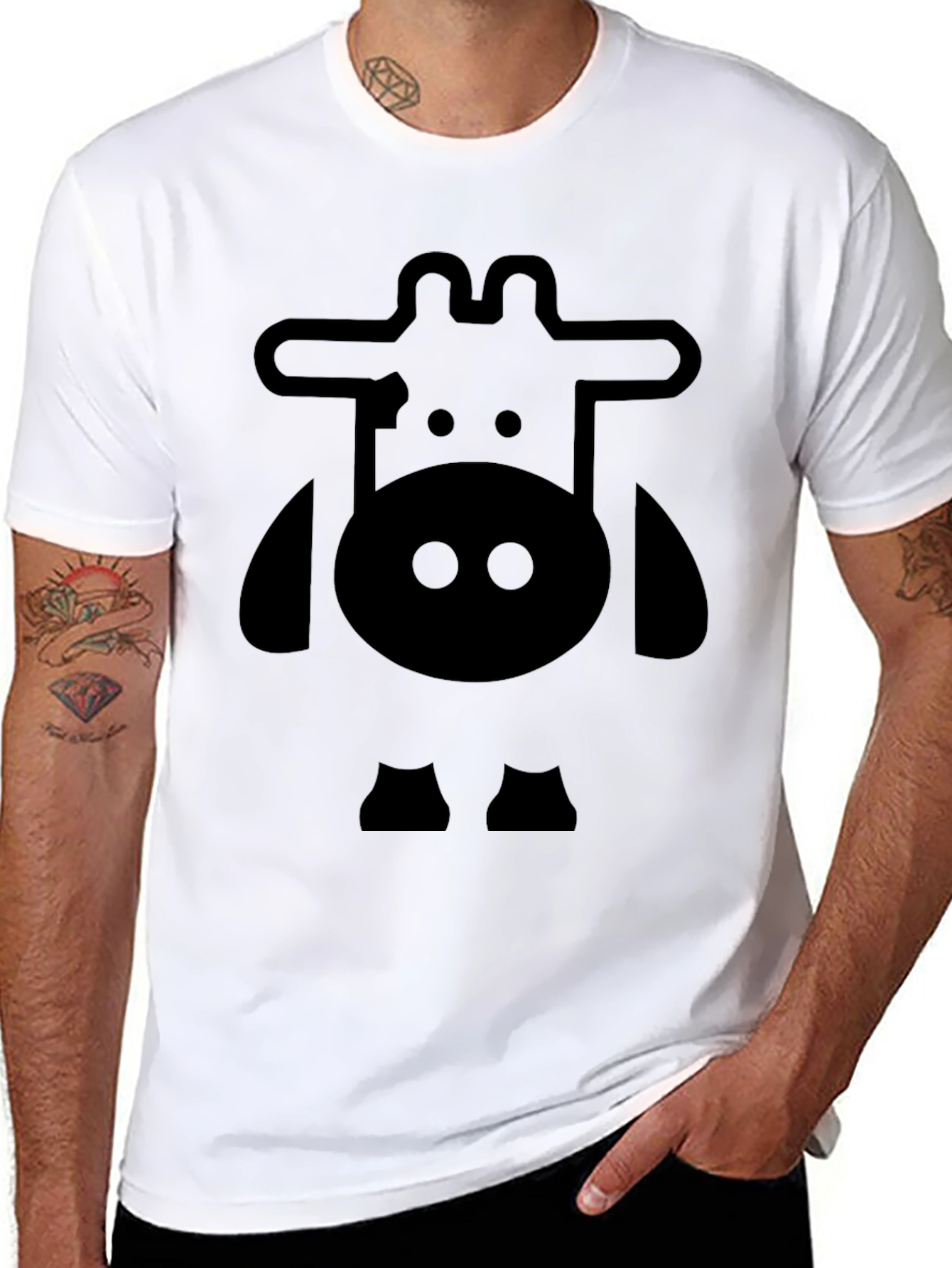 Cartoon Cow Graphic Tee - Black