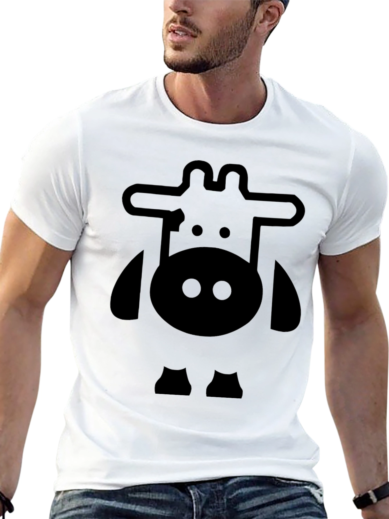 Cartoon Cow Graphic Tee - Black