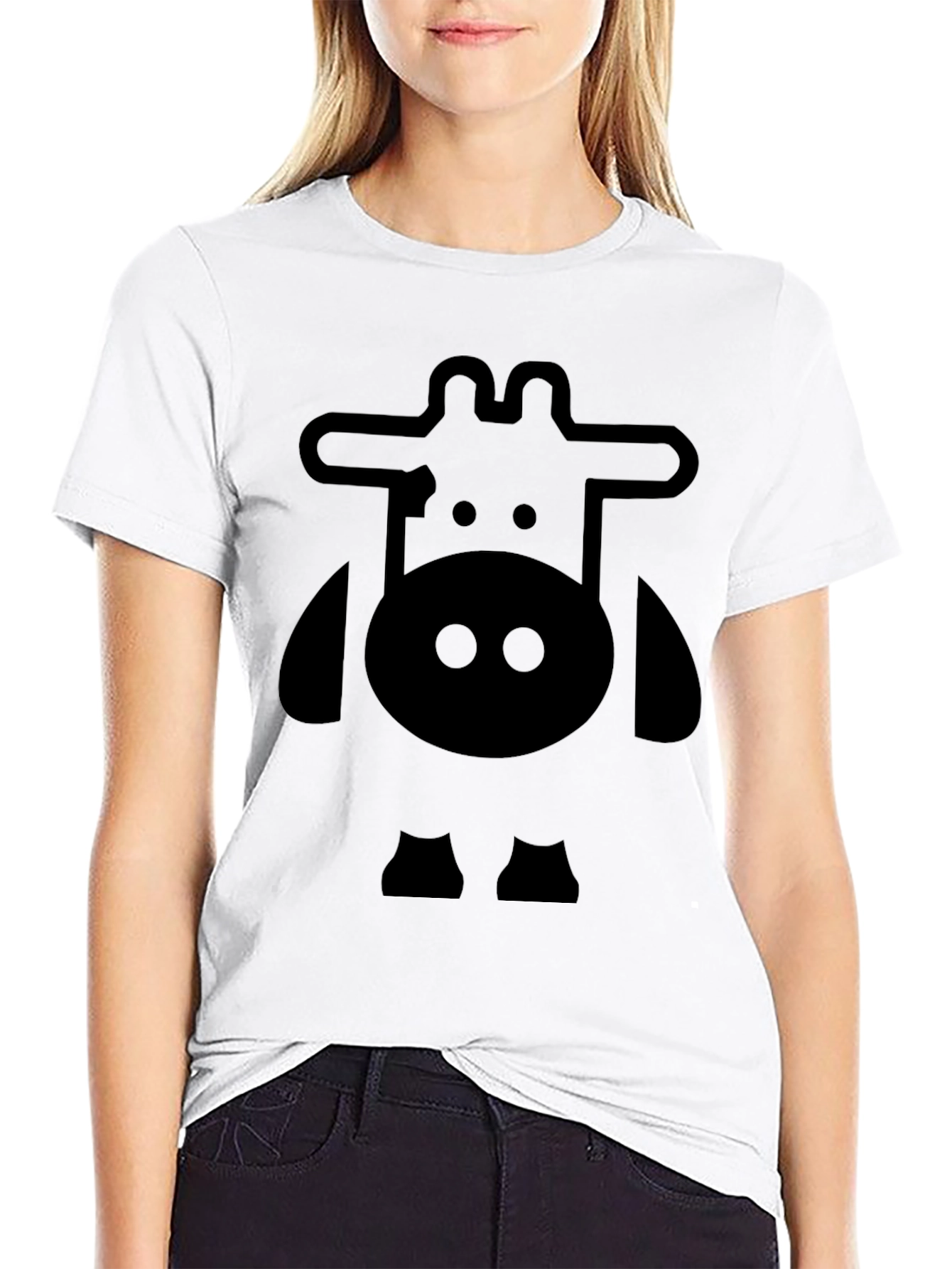 Cartoon Cow Graphic Tee - Black