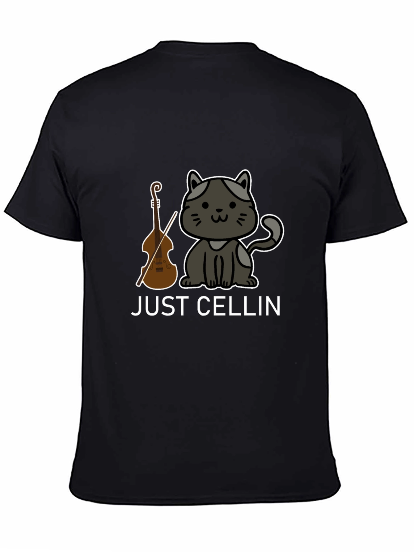Just Cellin Black T-Shirt - Cat & Cello Design