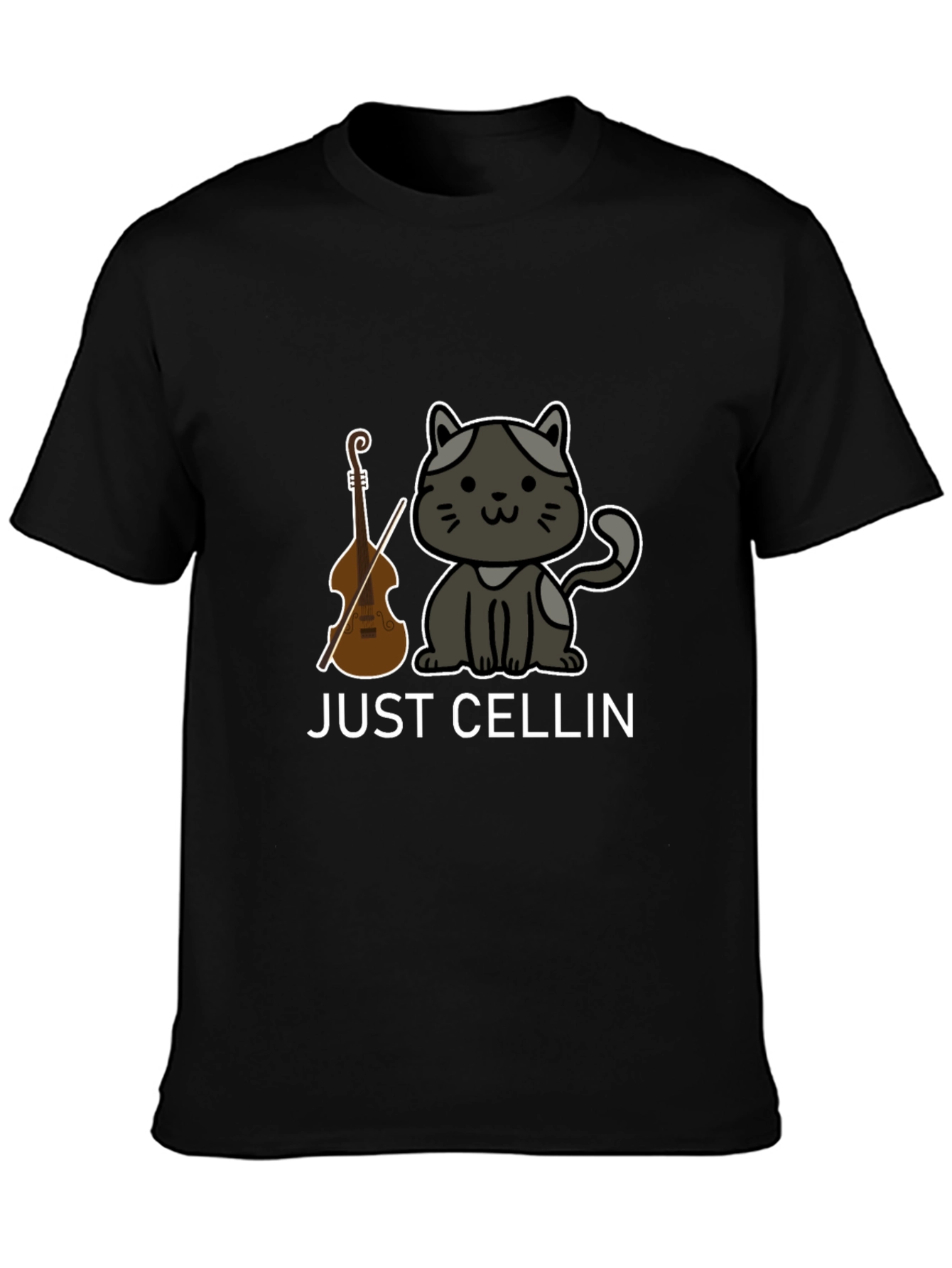 Just Cellin Black T-Shirt - Cat & Cello Design