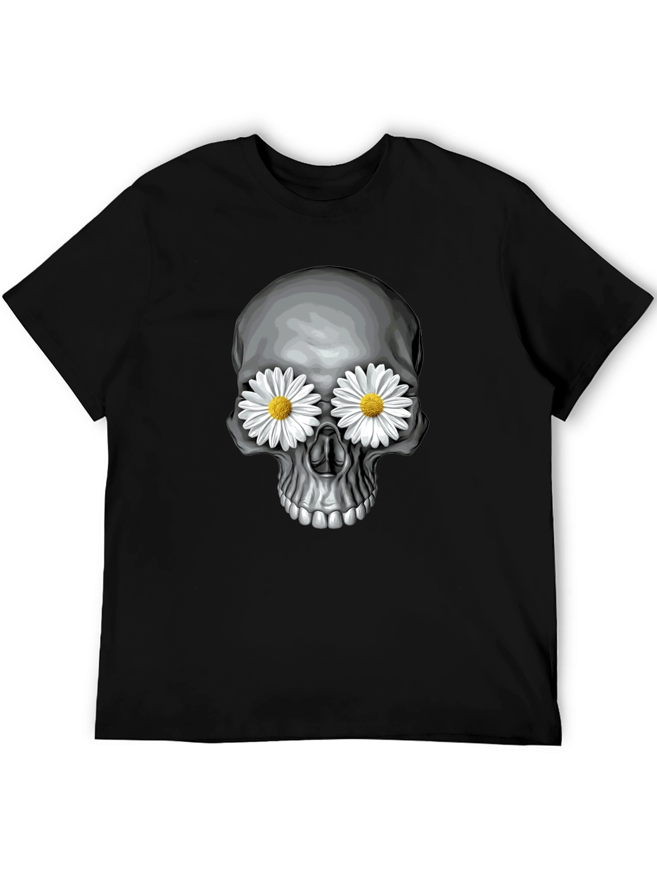 Skull with Daisy Eyes Graphic Tee - Black