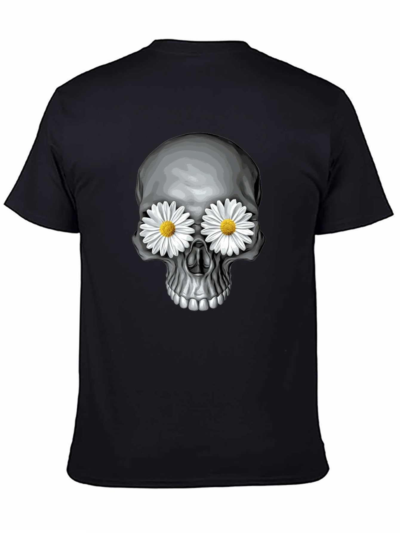 Skull with Daisy Eyes Graphic Tee - Black