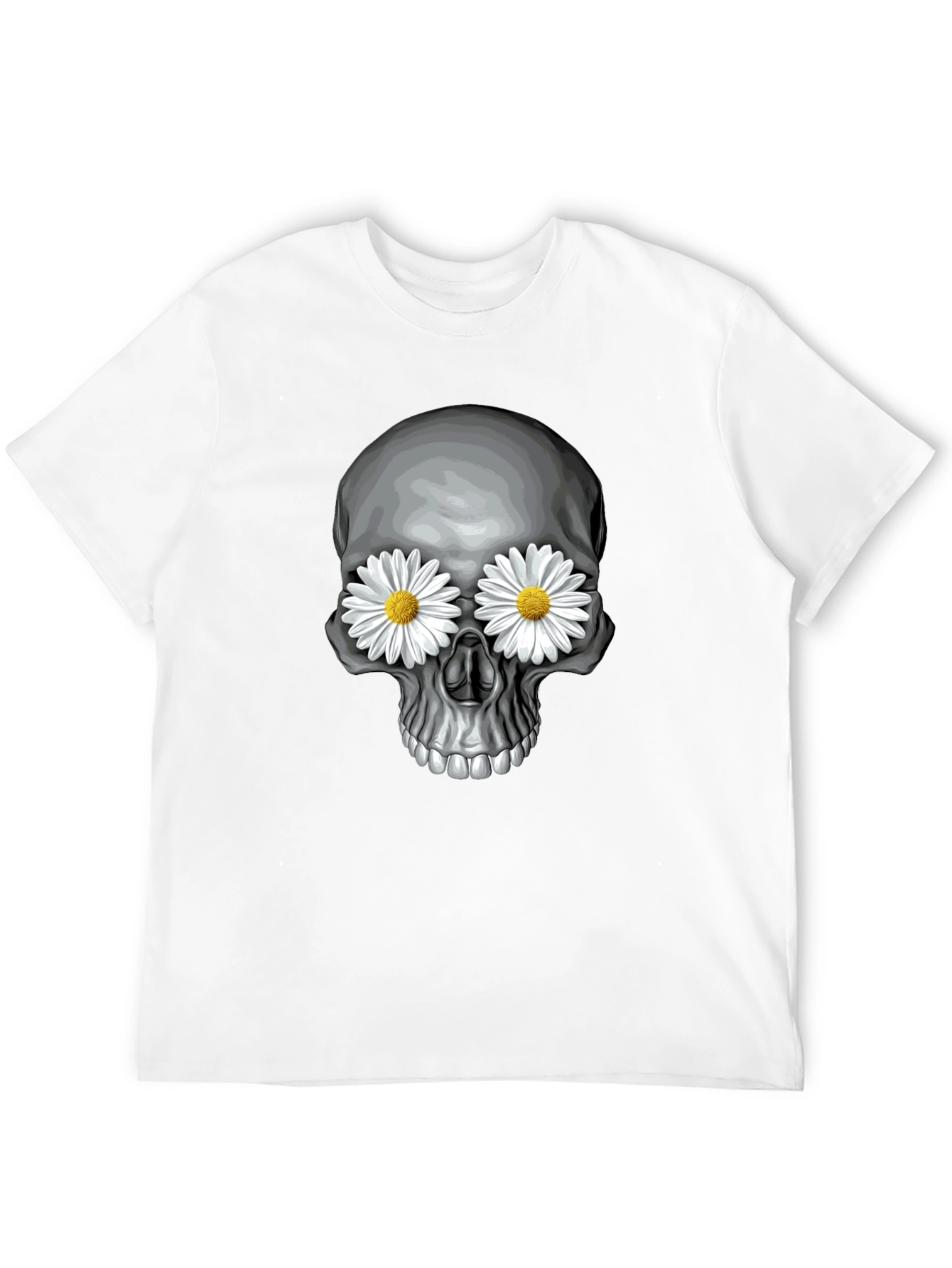 Skull with Daisy Eyes Graphic Tee - Black