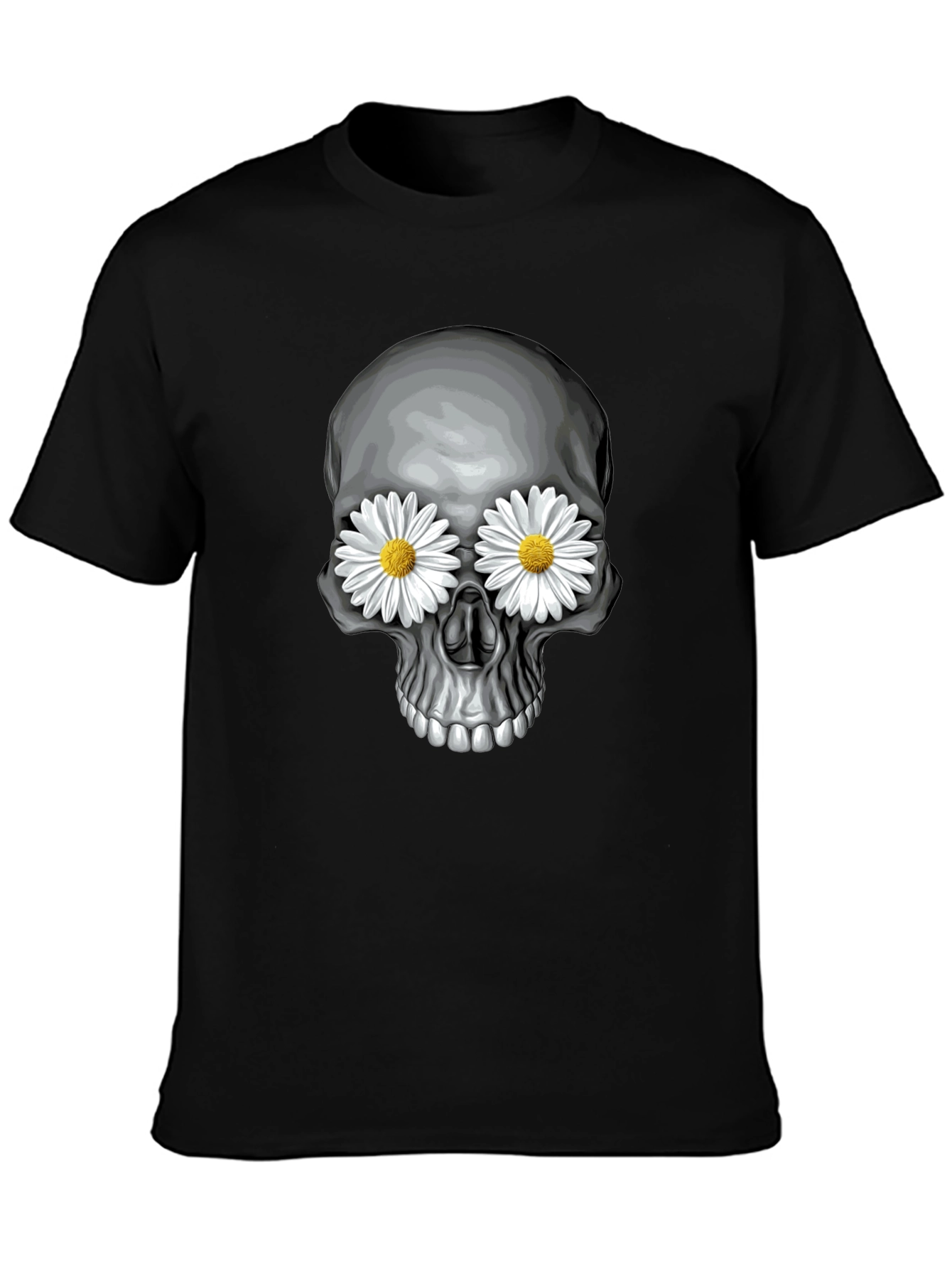 Skull with Daisy Eyes Graphic Tee - Black