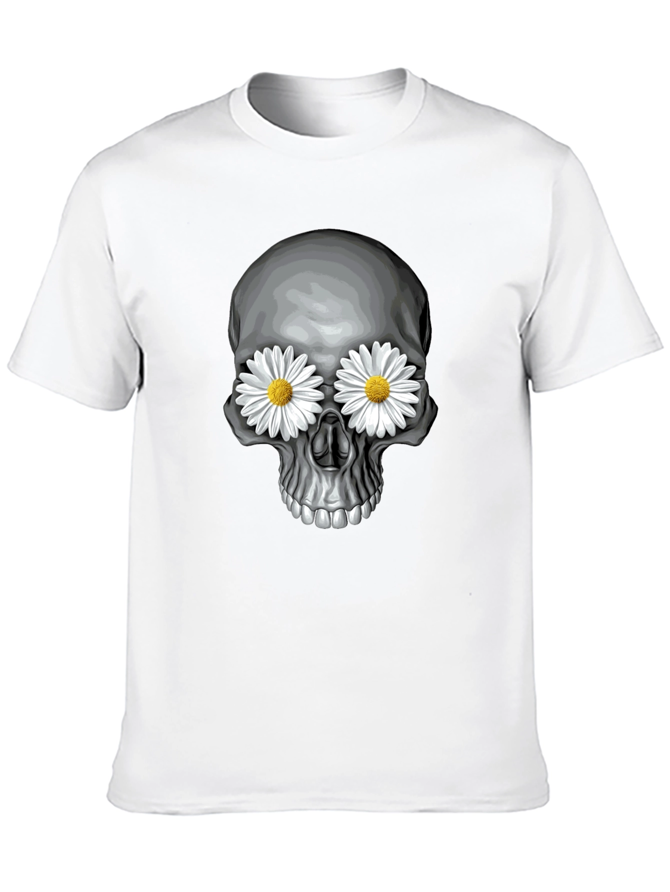 Skull with Daisy Eyes Graphic Tee - Black