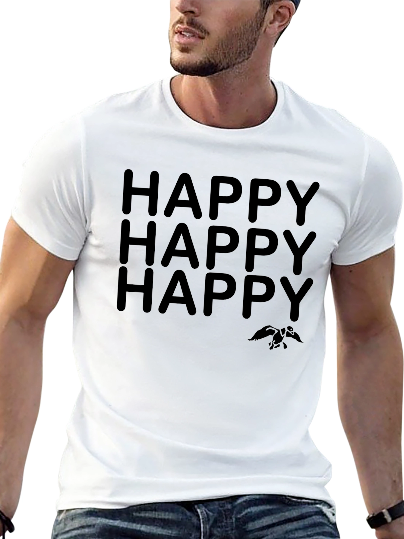 Happy Graphic T-Shirt - Black Crew Neck Tee