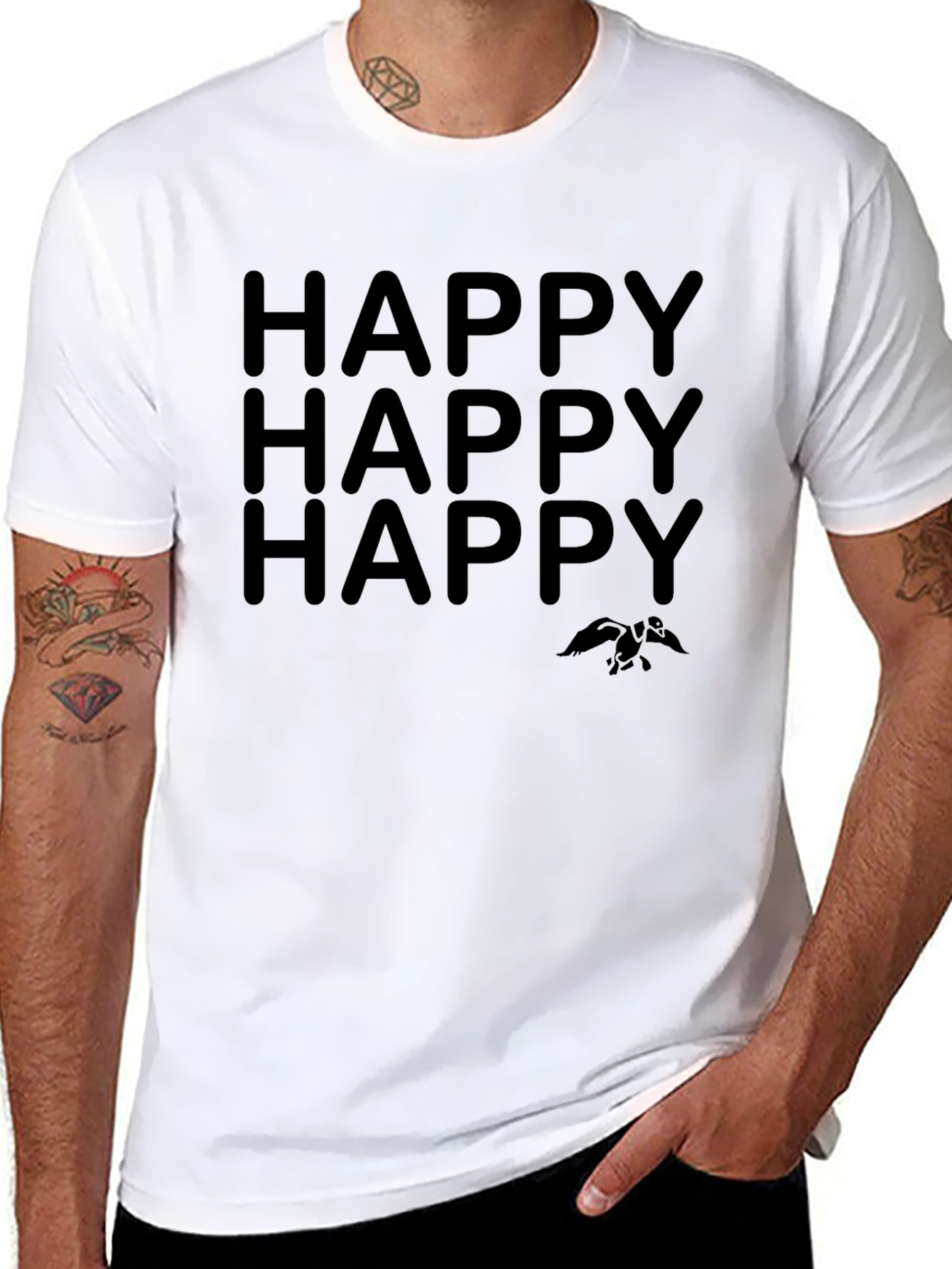 Happy Graphic T-Shirt - Black Crew Neck Tee