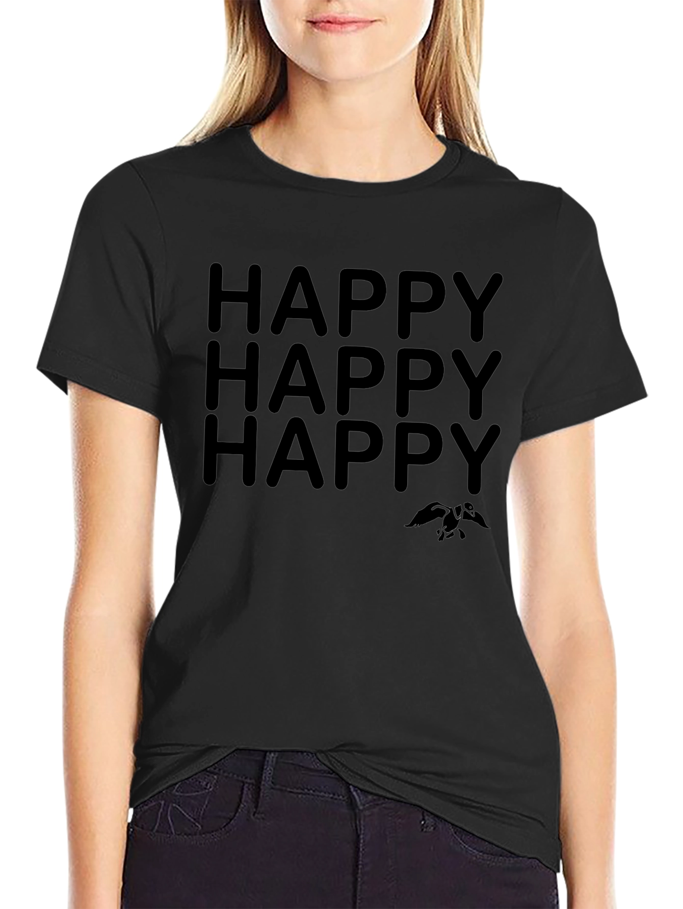 Happy Graphic T-Shirt - Black Crew Neck Tee