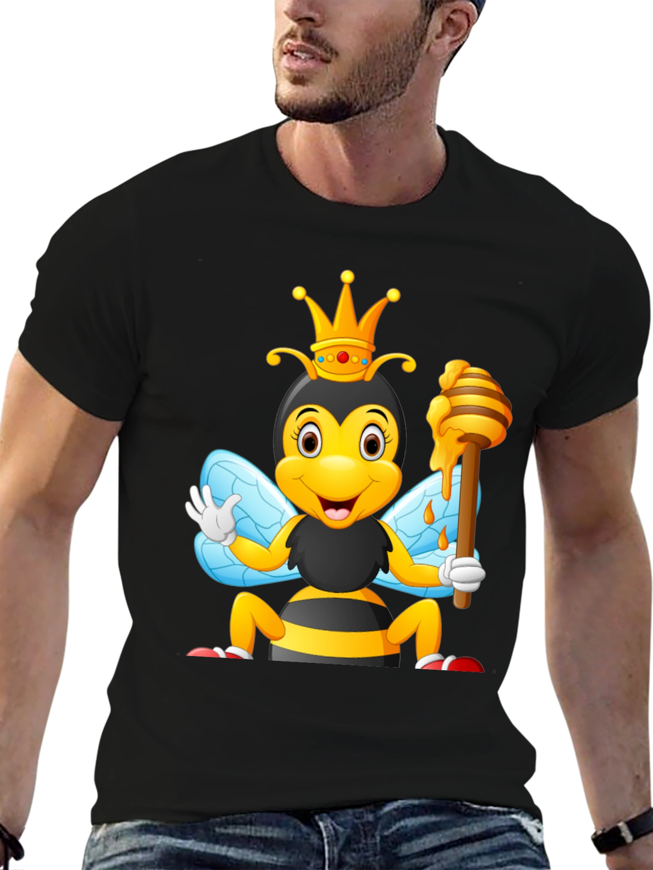 Queen Bee Cartoon T-Shirt - Black
