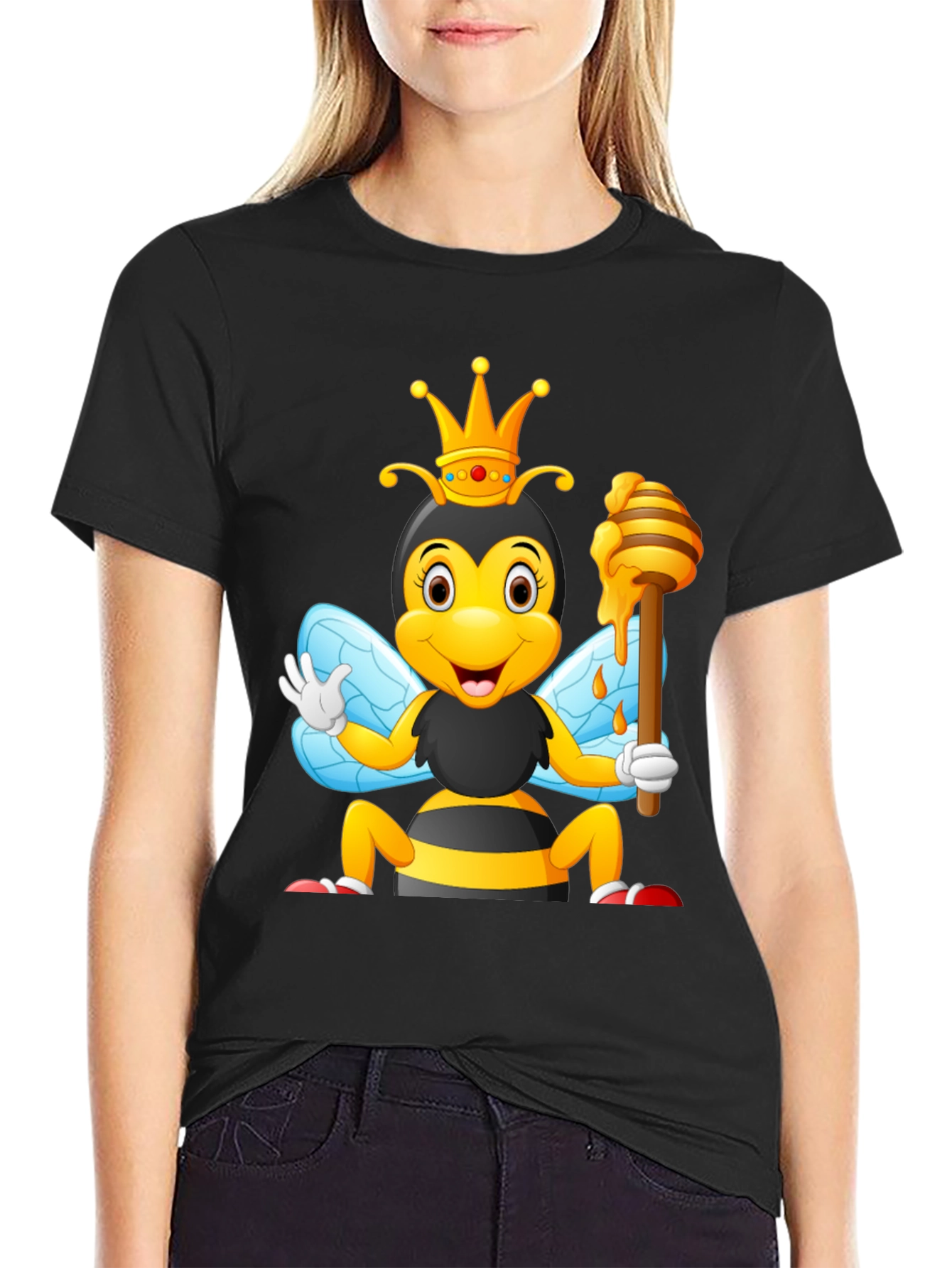 Queen Bee Cartoon T-Shirt - Black