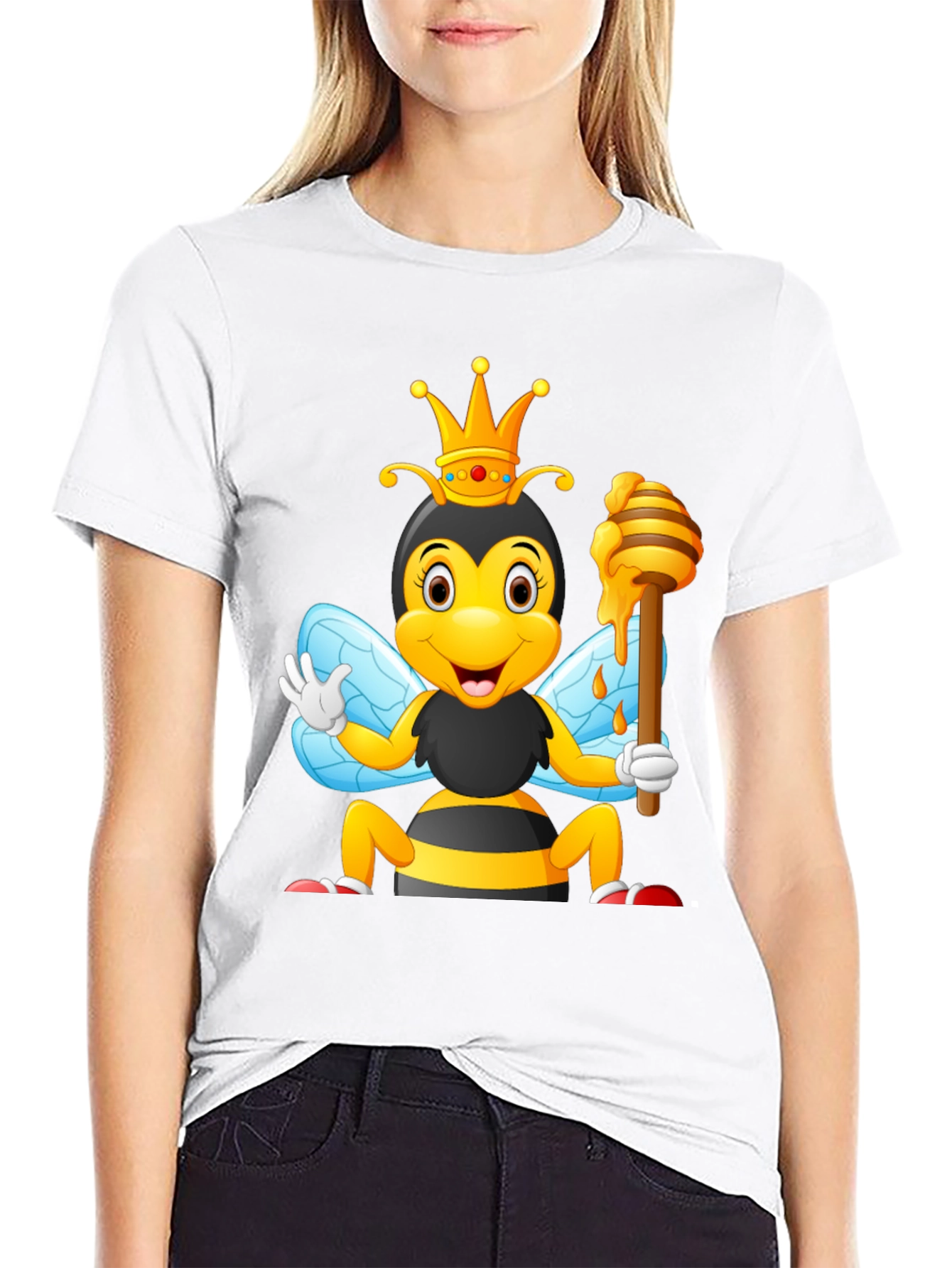 Queen Bee Cartoon T-Shirt - Black