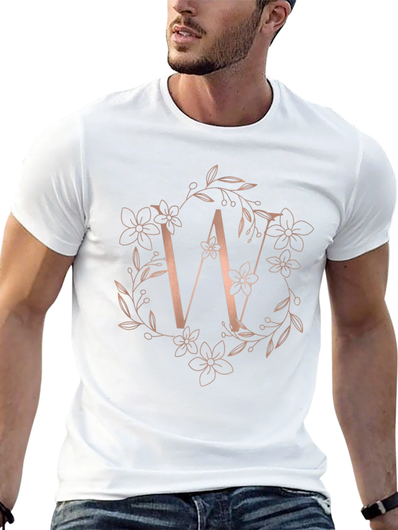 Floral Letter W Black T-Shirt