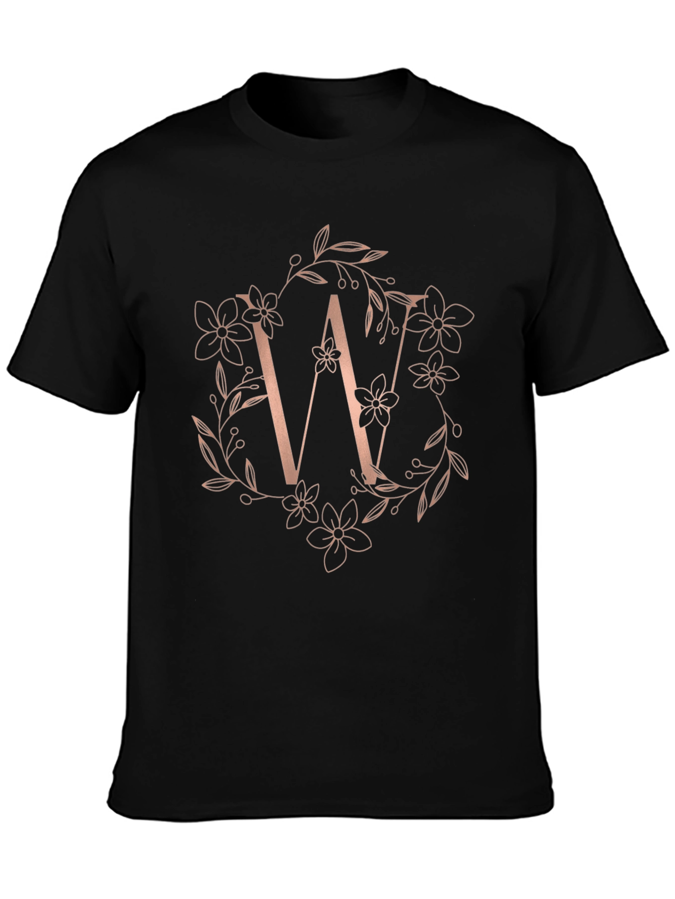 Floral Letter W Black T-Shirt