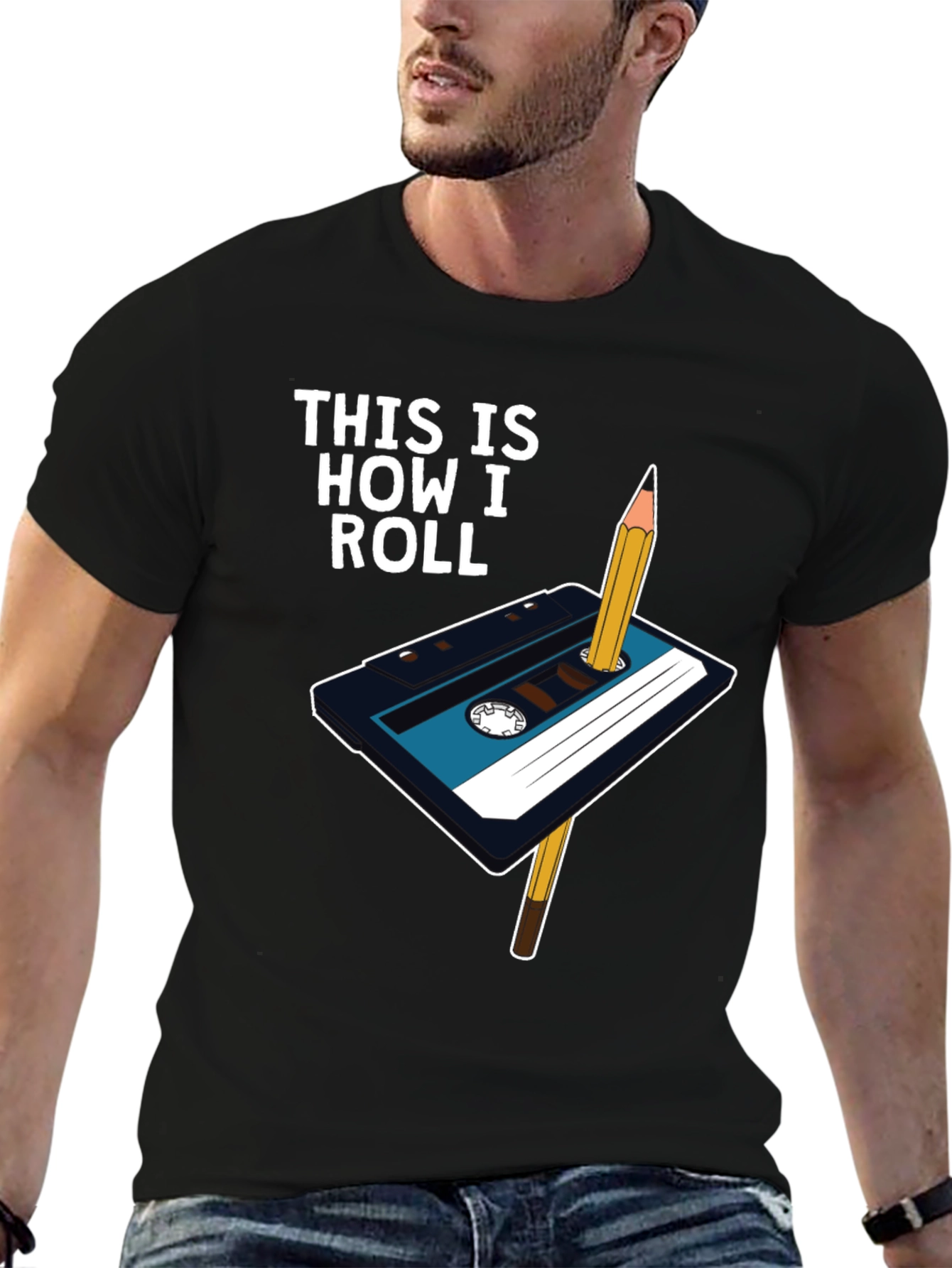 Retro Cassette Tape & Pencil T-Shirt