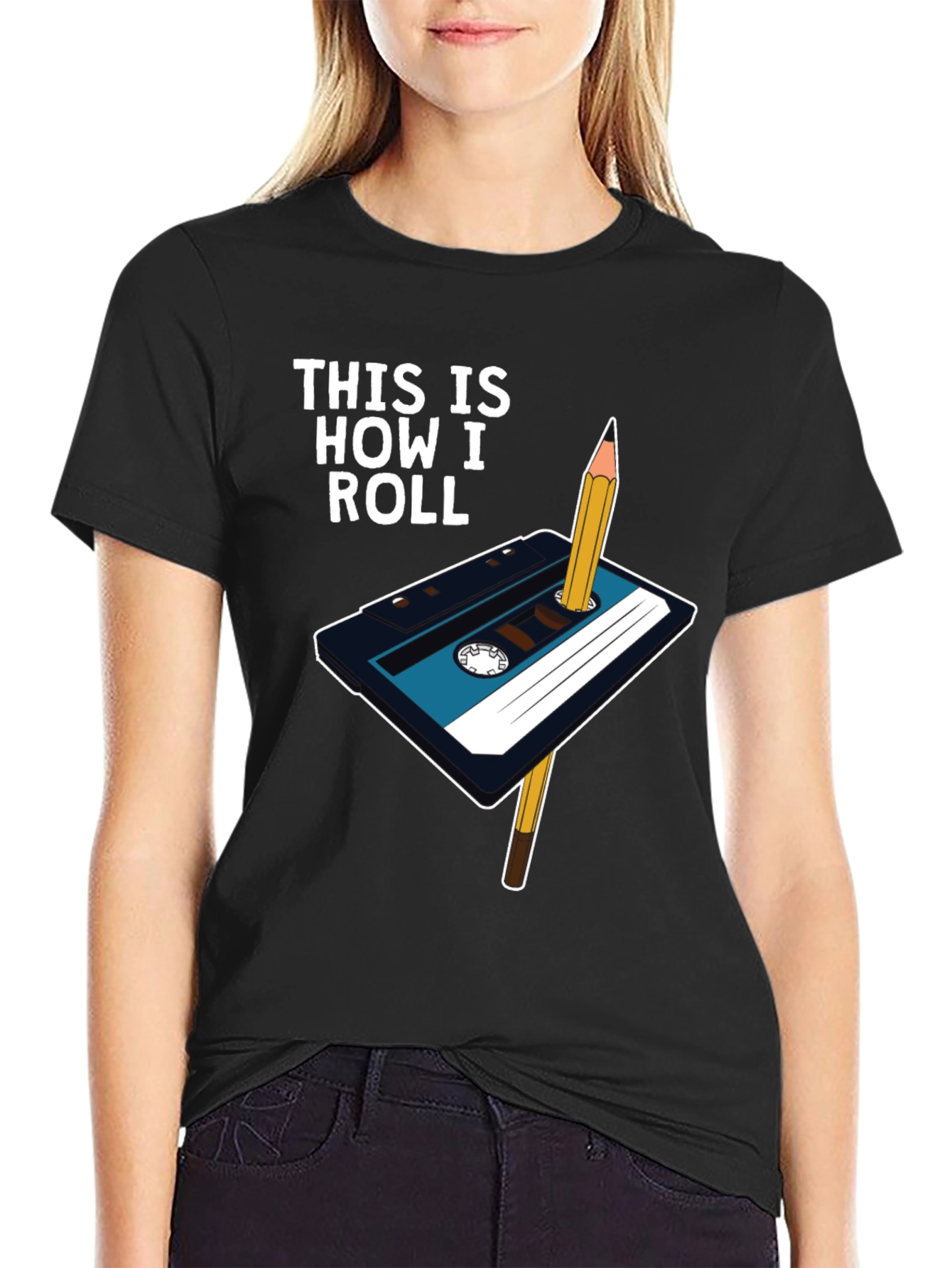 Retro Cassette Tape & Pencil T-Shirt