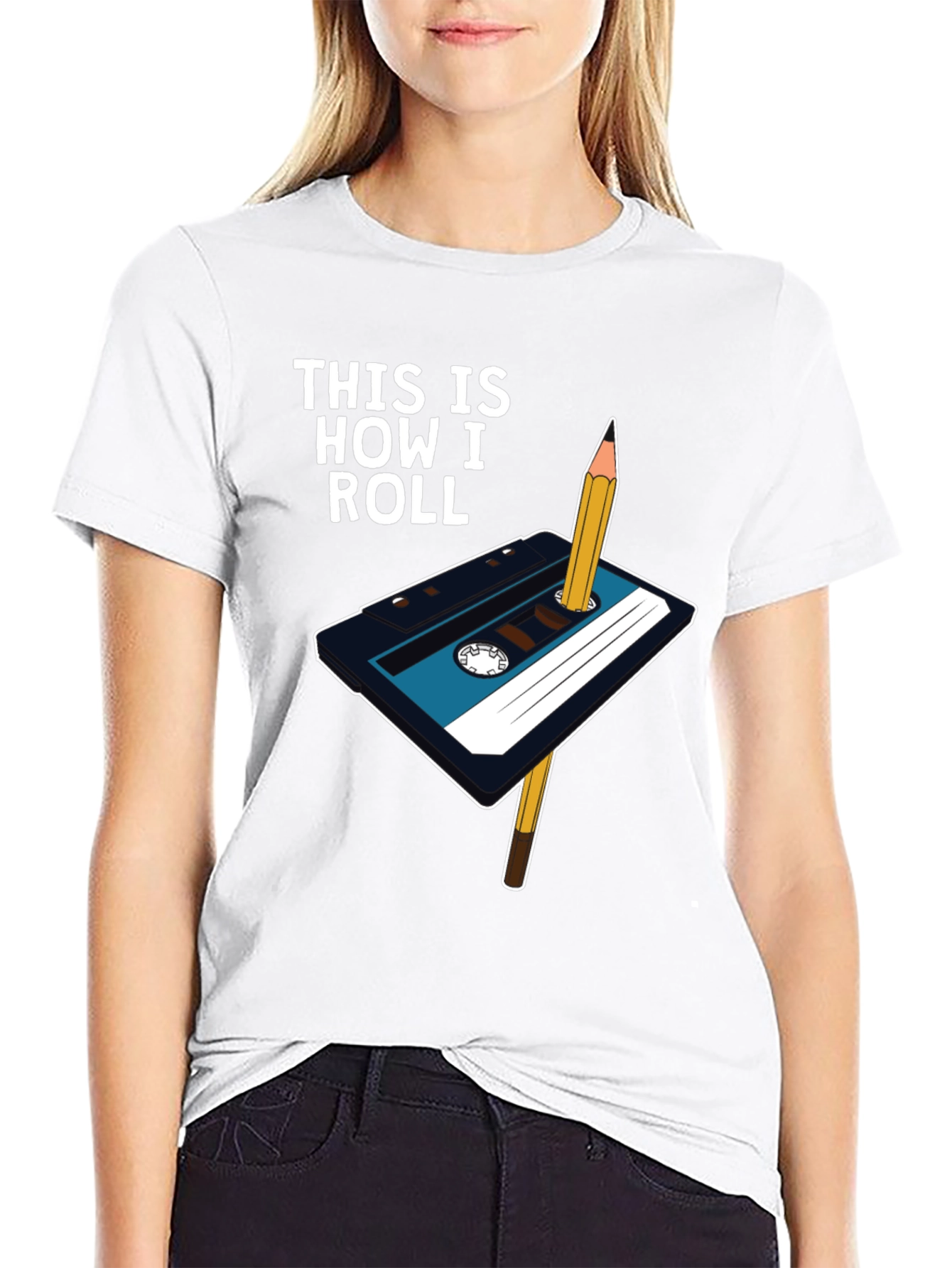 Retro Cassette Tape & Pencil T-Shirt