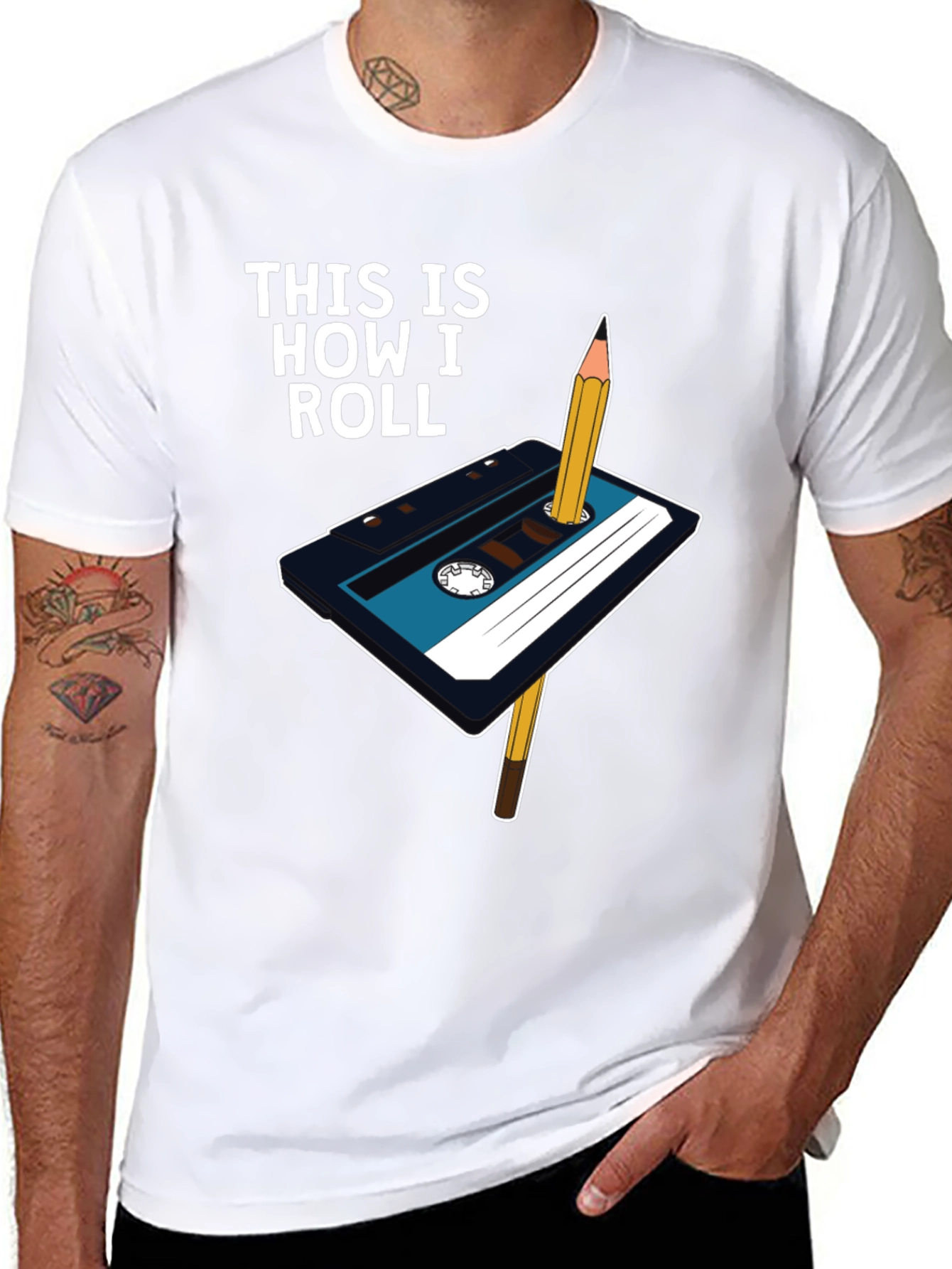 Retro Cassette Tape & Pencil T-Shirt