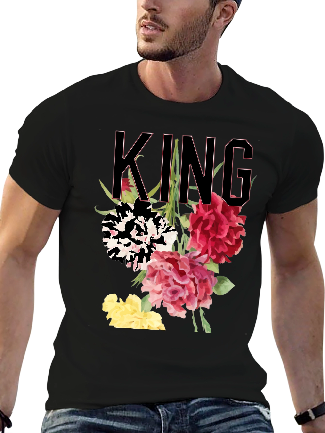 Floral King Graphic Tee - Stylish Mens T-Shirt
